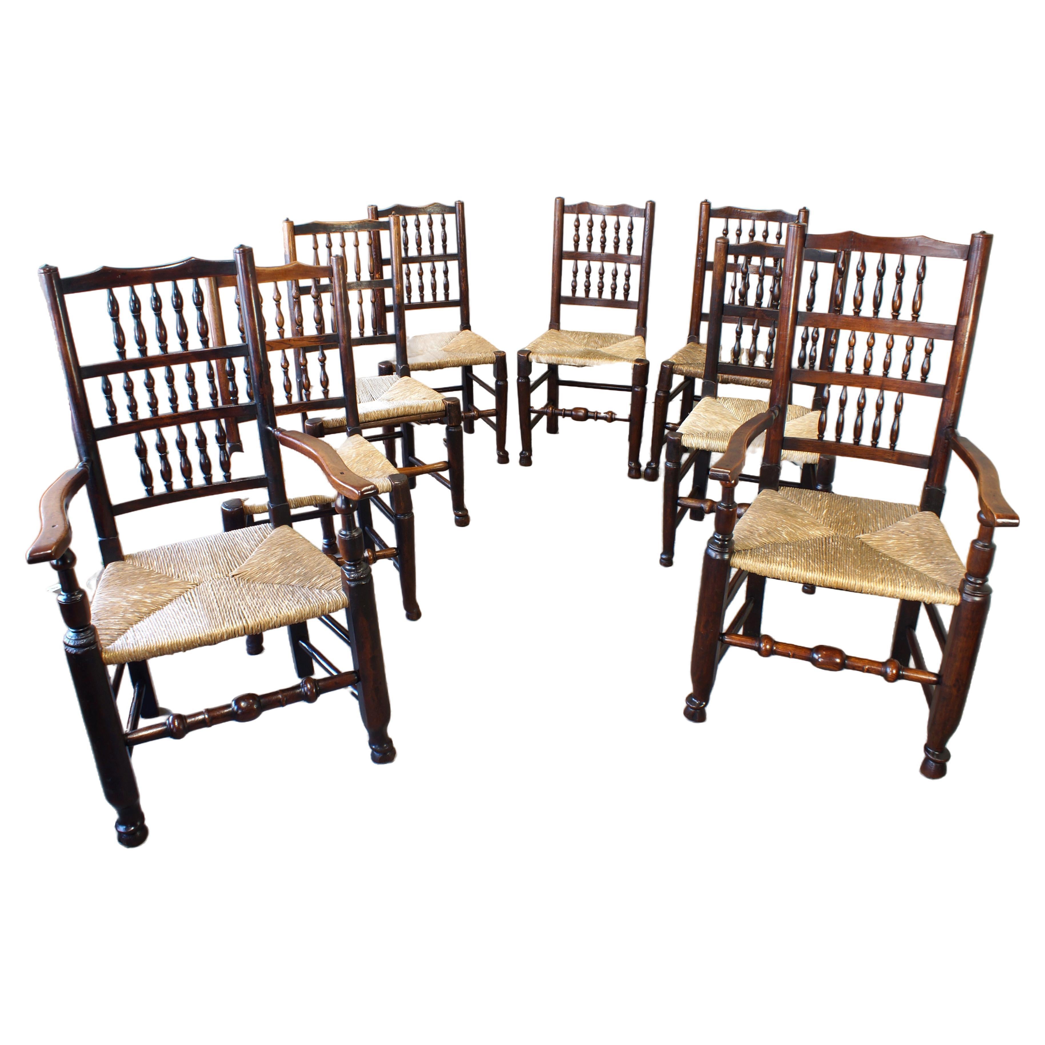 8 Lancashire Spindle Back Kitchen Chairs.