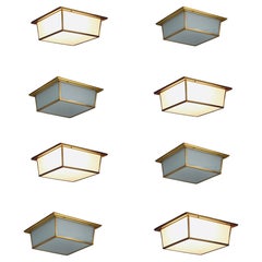 8 grandi lampade da incasso francesi in bronzo di pregio della metà del secolo scorso con vetro Saint Gobain