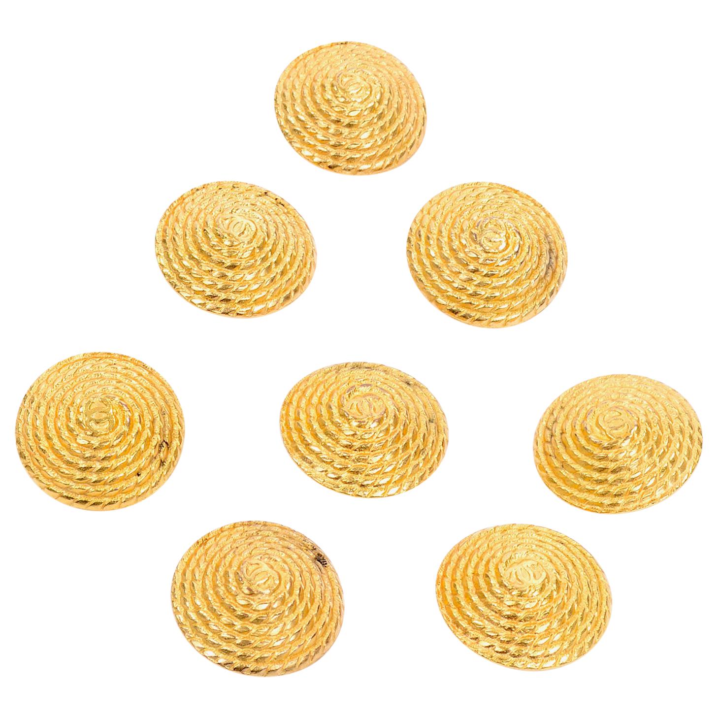 8 Large Vintage Chanel Buttons in Gold W CC Monogram in twisted rope design
