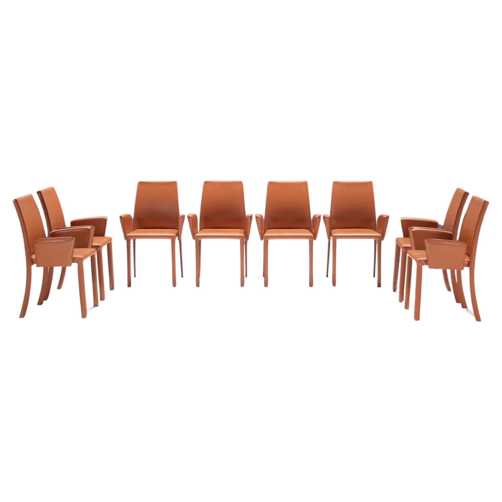 8 leather Bottega dining chairs by Fauciglietti & Bianchi for Frag Italy