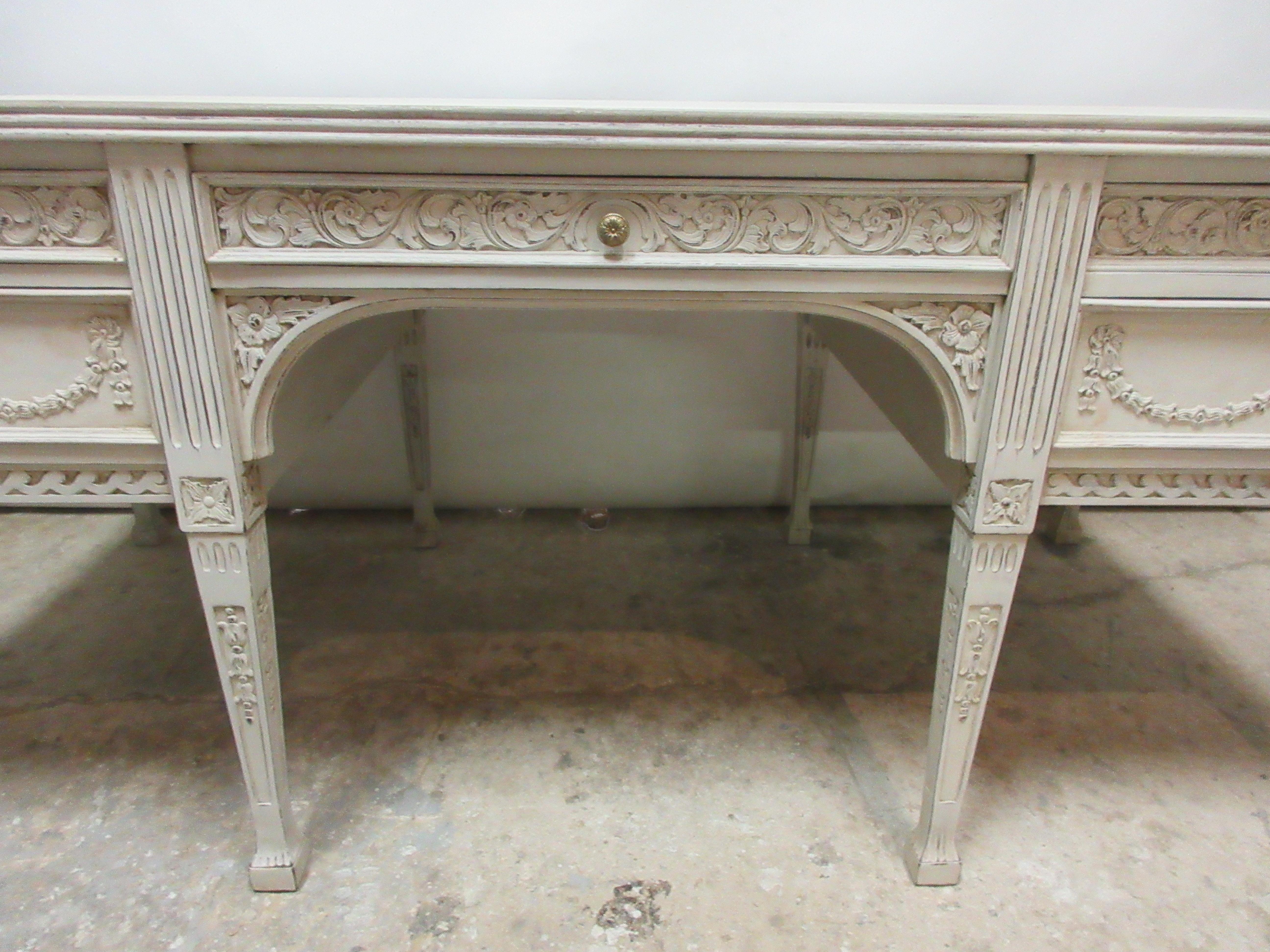 Swedish 8 Leg Gustavian Style Carved Desk