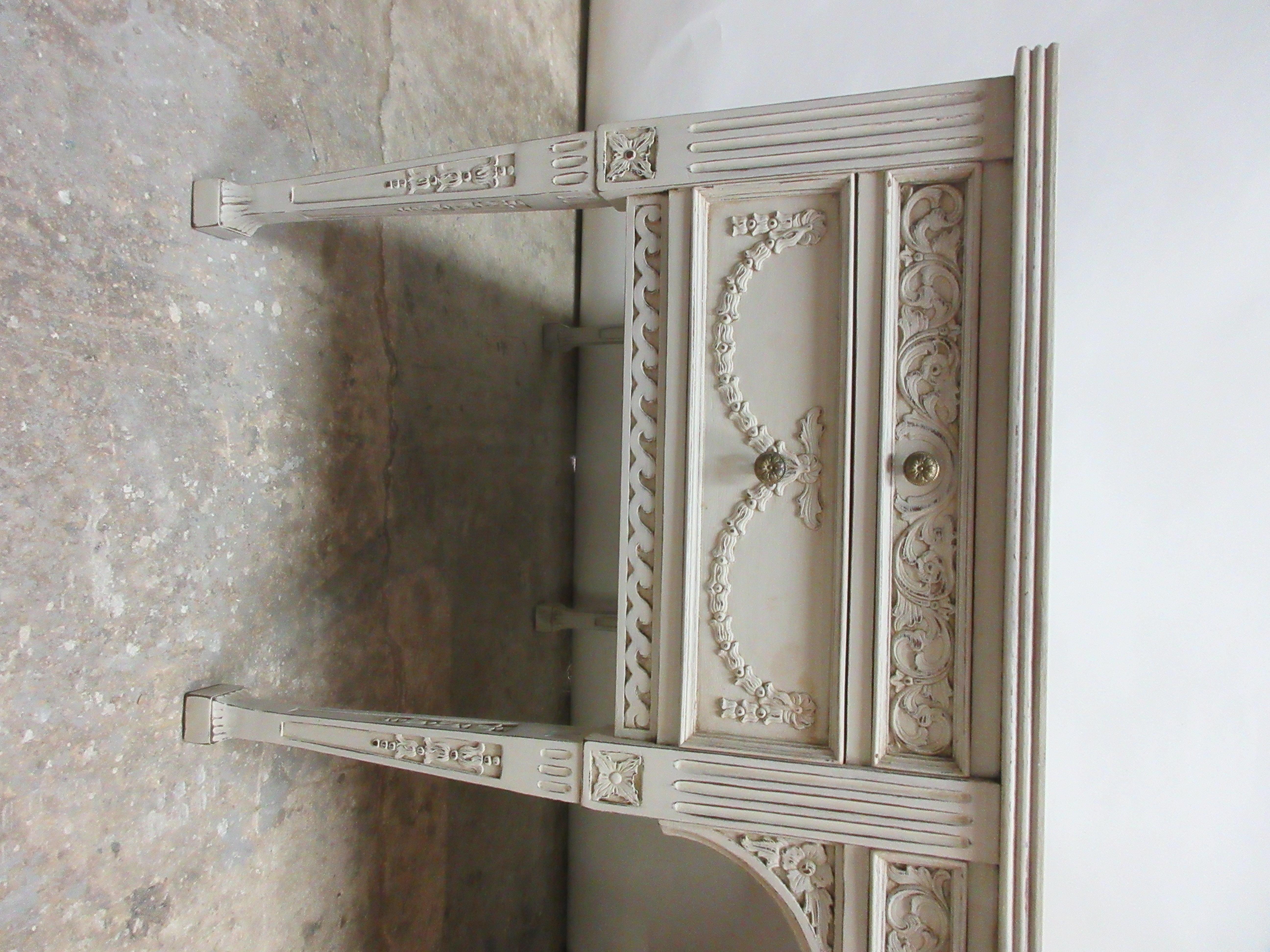8 Leg Gustavian Style Carved Desk In Distressed Condition In Hollywood, FL