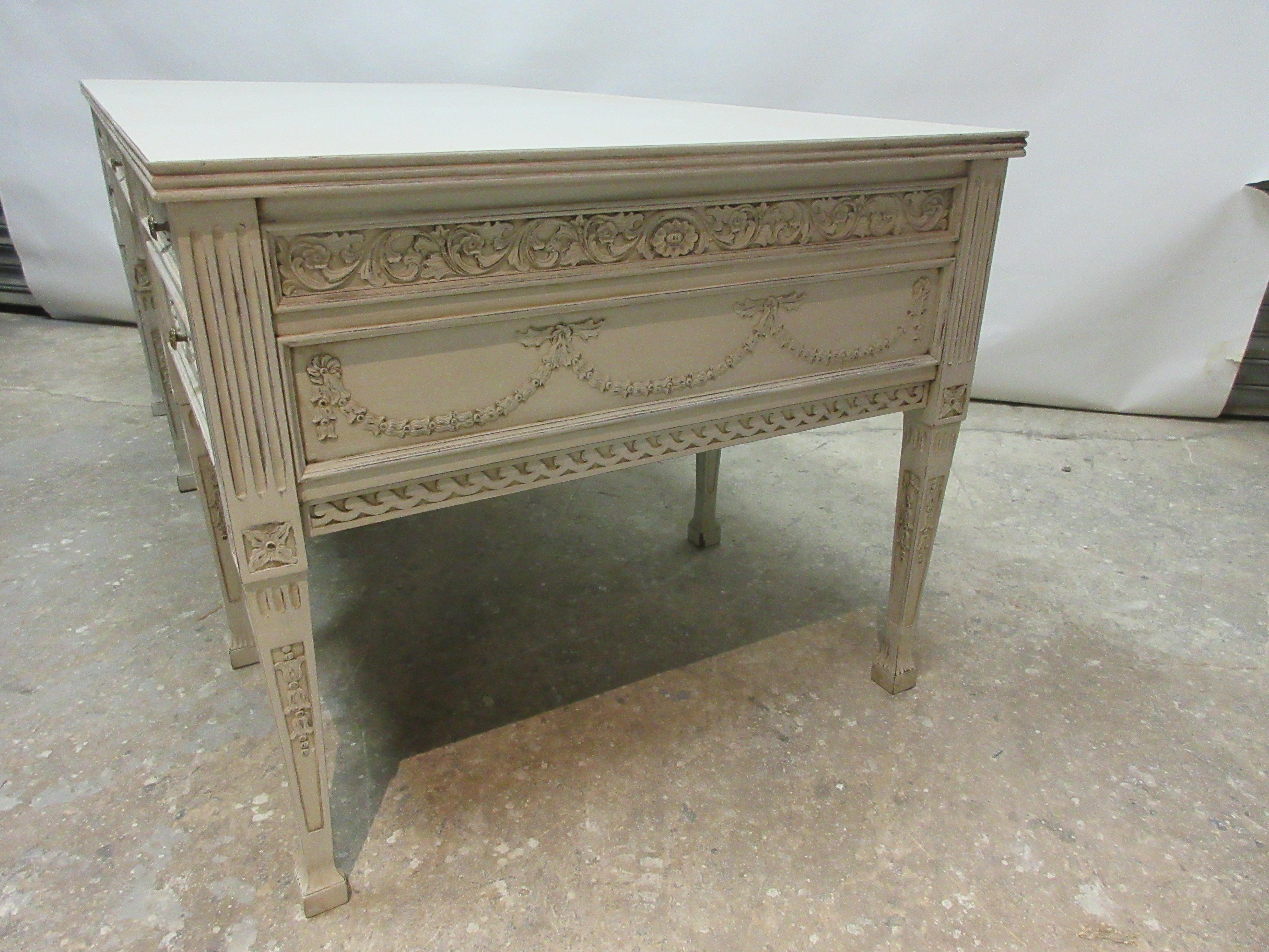 Wood 8 Leg Gustavian Style Carved Desk