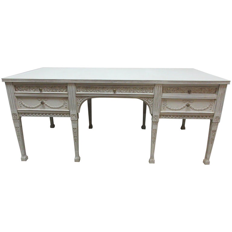 8 Leg Gustavian Style Carved Desk For Sale