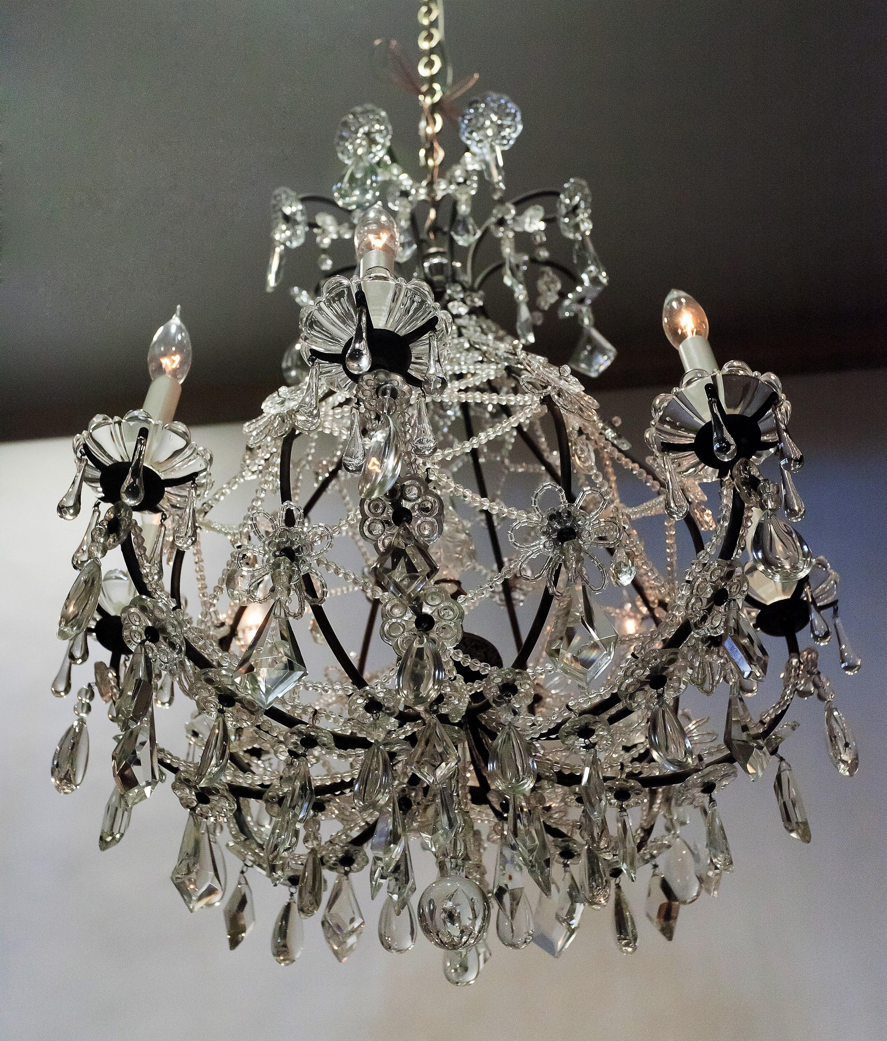Neoclassical 8-Light Beaded-Crystal Balloon Chandelier, Circa:1900, Italy For Sale
