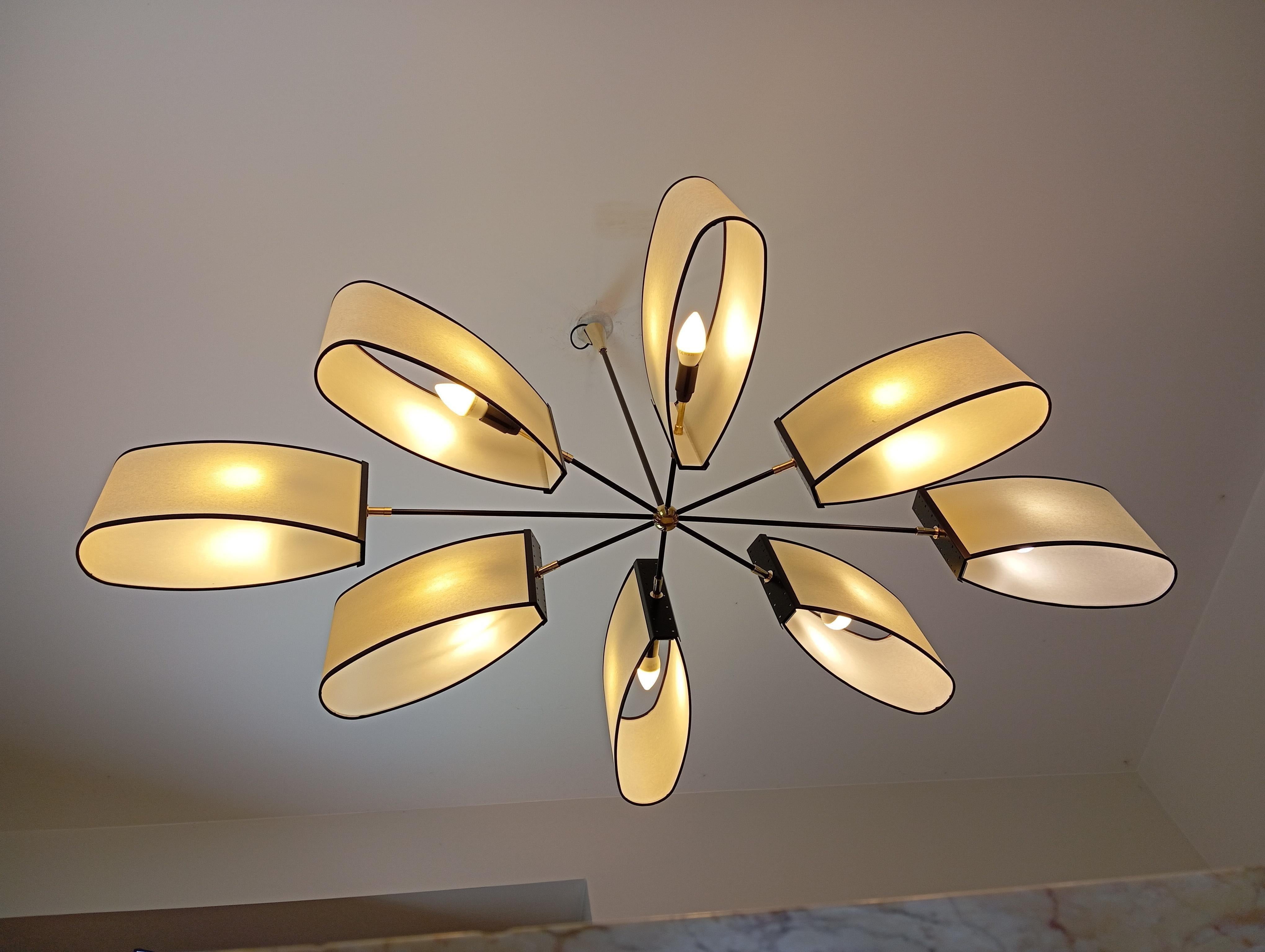 Mid-Century Modern Lustre à 8 lumières Maison Lunel circa 1950