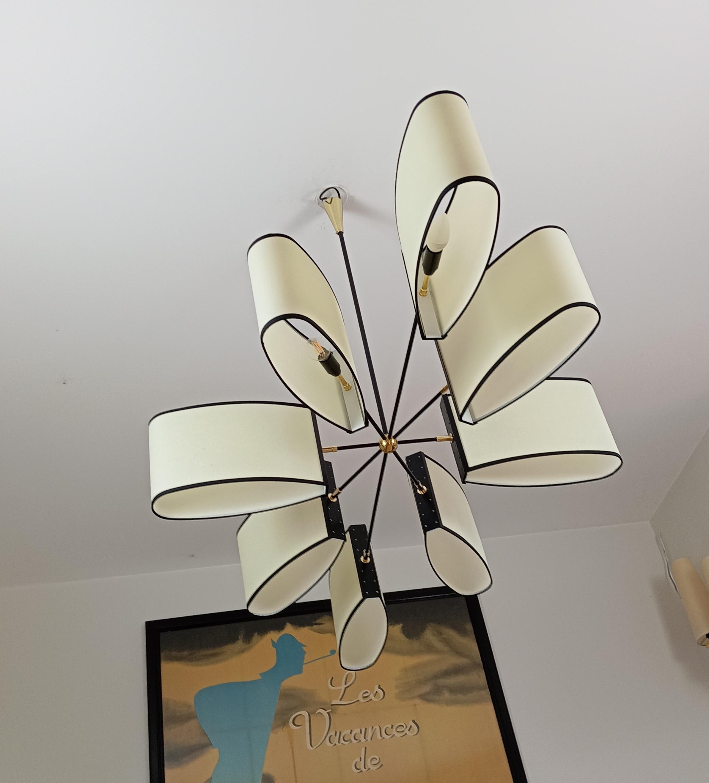 Lustre à 8 lumières Maison Lunel circa 1950 1
