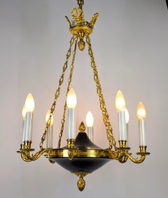 8-light Empire-style Chandelier In Gilded Bronze