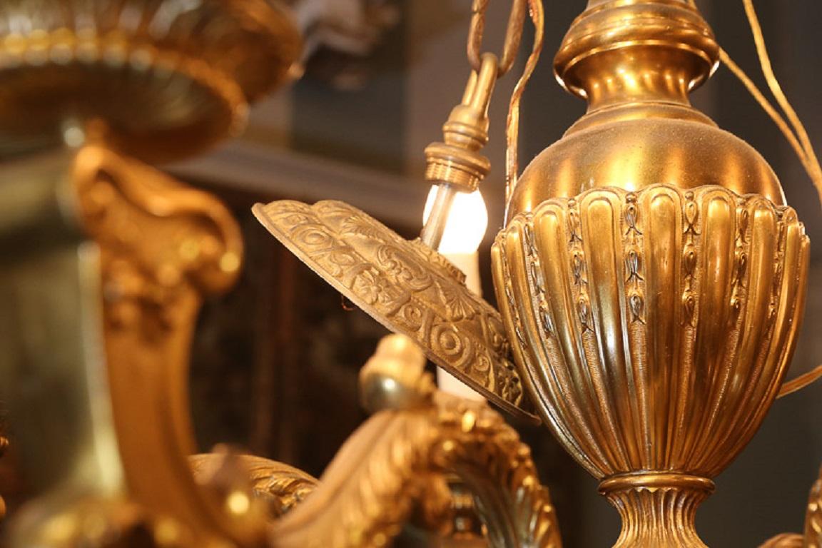 French 8 Light  Finely Detailed Gilt Bronze Regency Chandelier For Sale