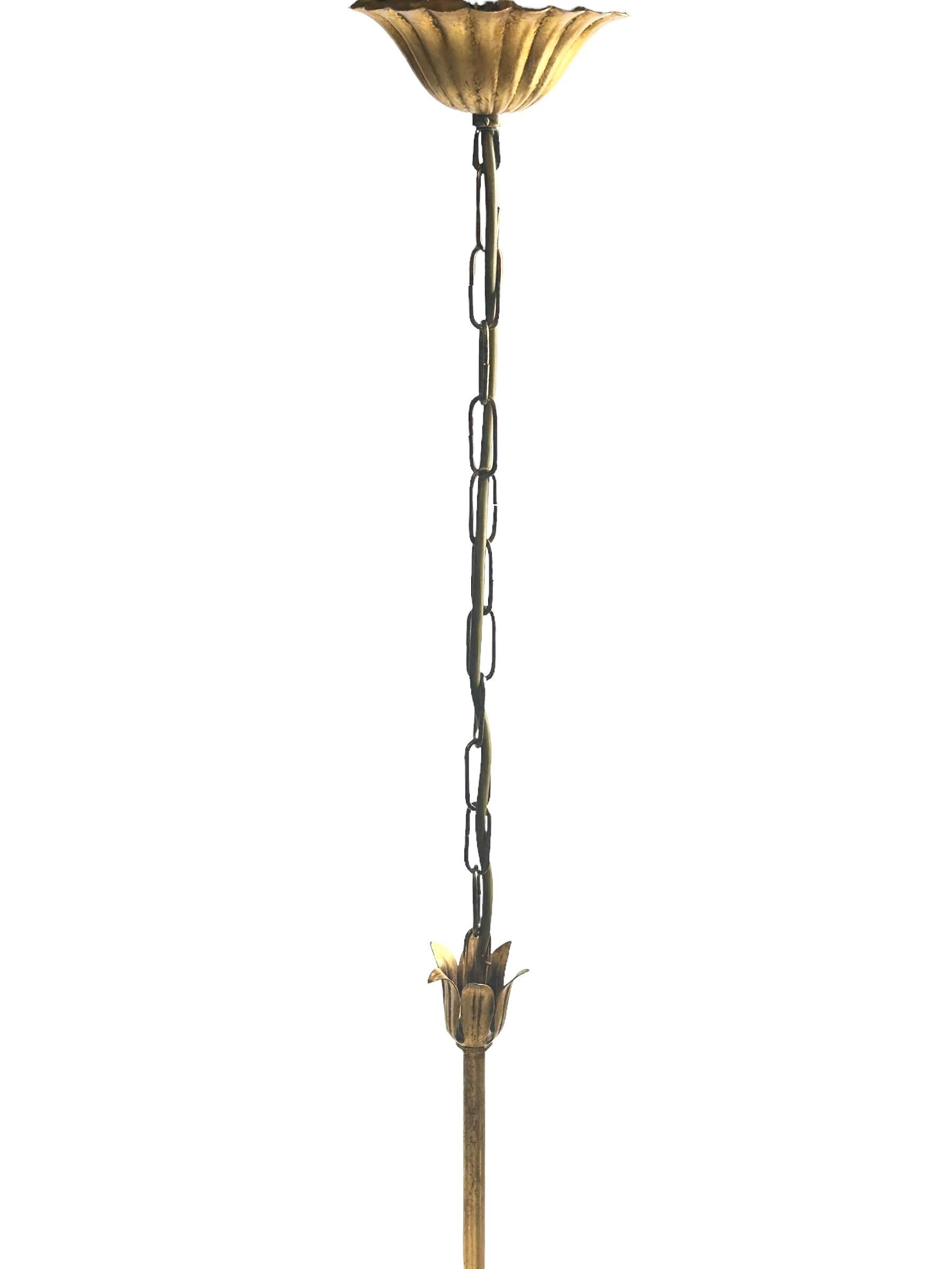 8-Licht-Kronleuchter aus vergoldetem Metall mit Schilfblatt, Tole Toleware, Coco Chanel-Stil, Italien im Angebot 3