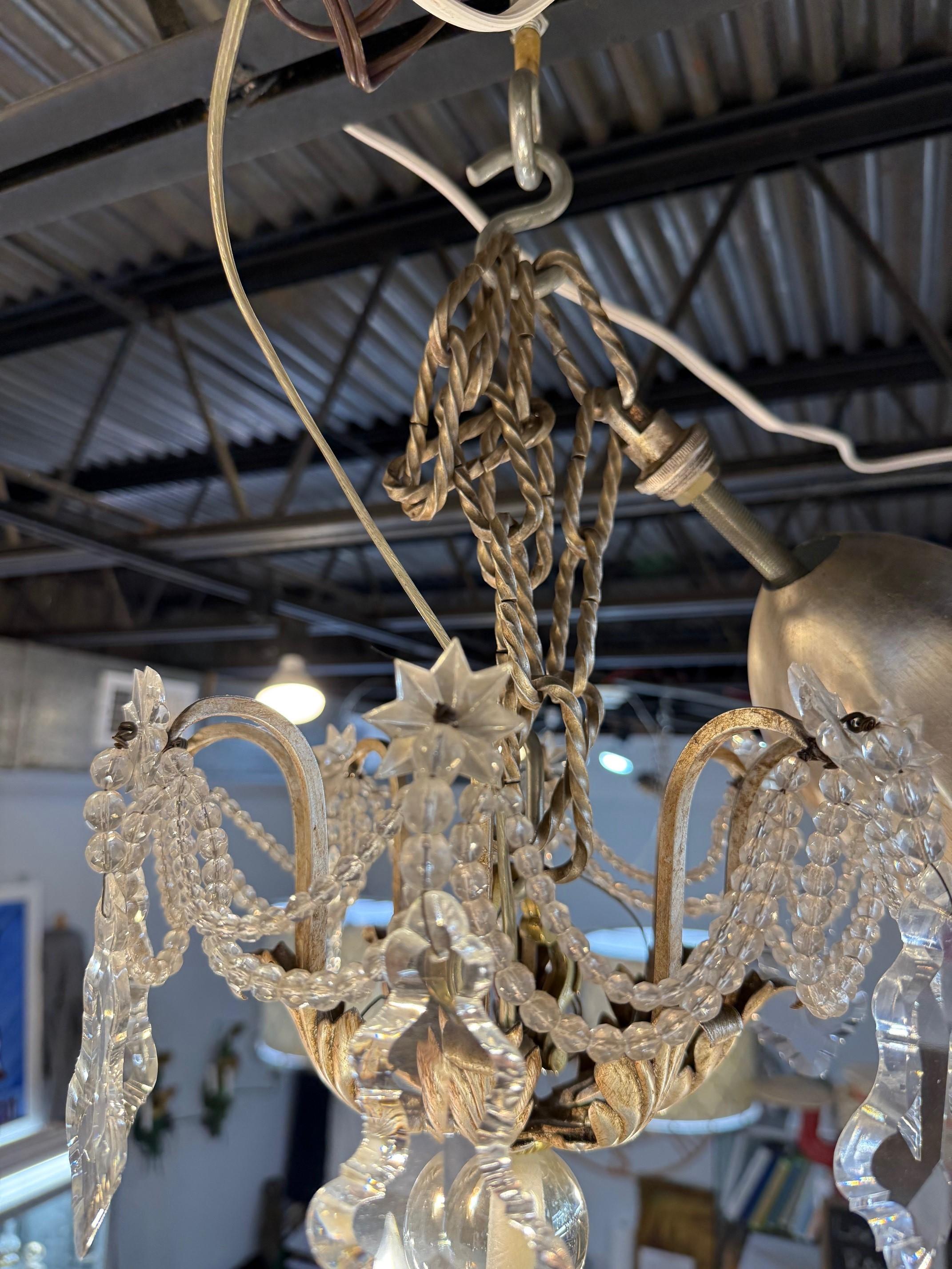 8 Light Iron, Brass & Crystal Chandelier with Antique Nickel Finish For Sale 9