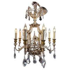 8 Light Iron, Brass & Crystal Chandelier with Antique Nickel Finish