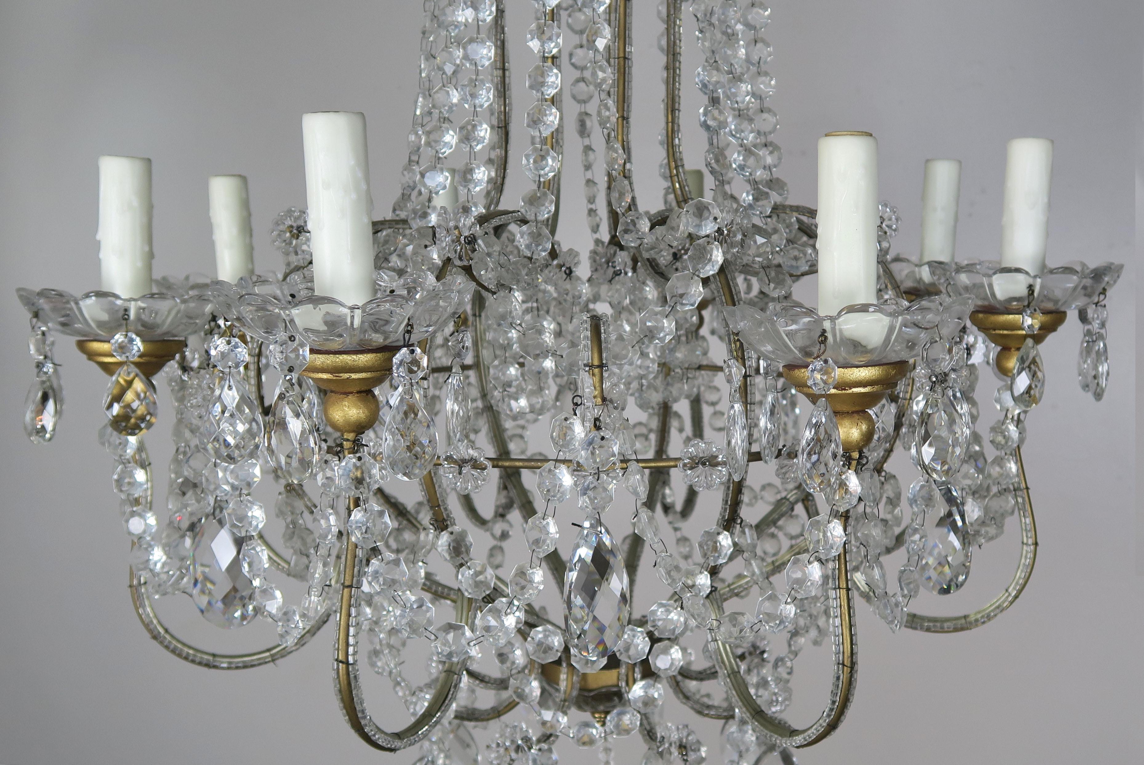 Rococo 8-Light Italian Crystal Beaded Chandelier