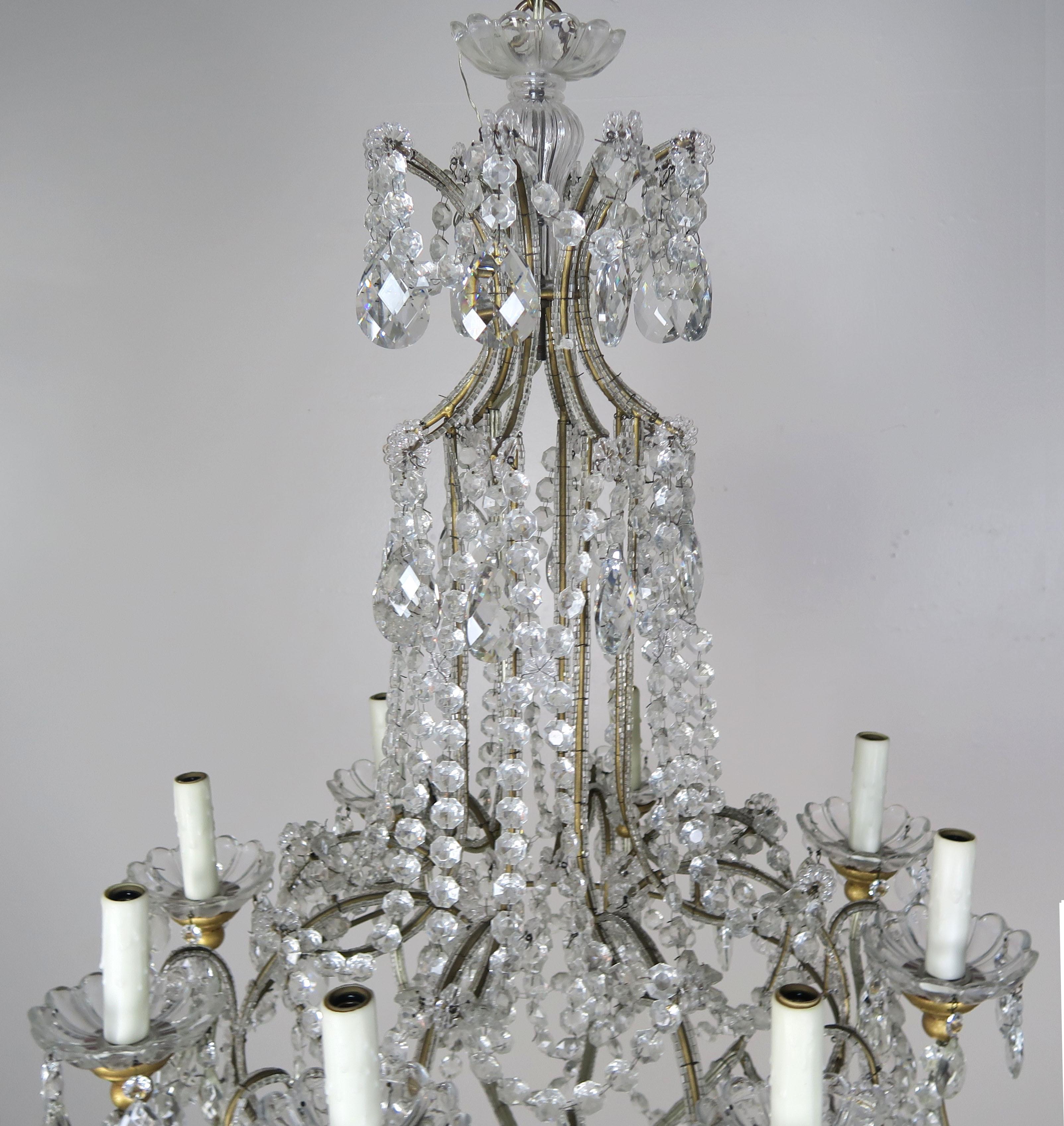 8-Light Italian Crystal Beaded Chandelier In Excellent Condition In Los Angeles, CA