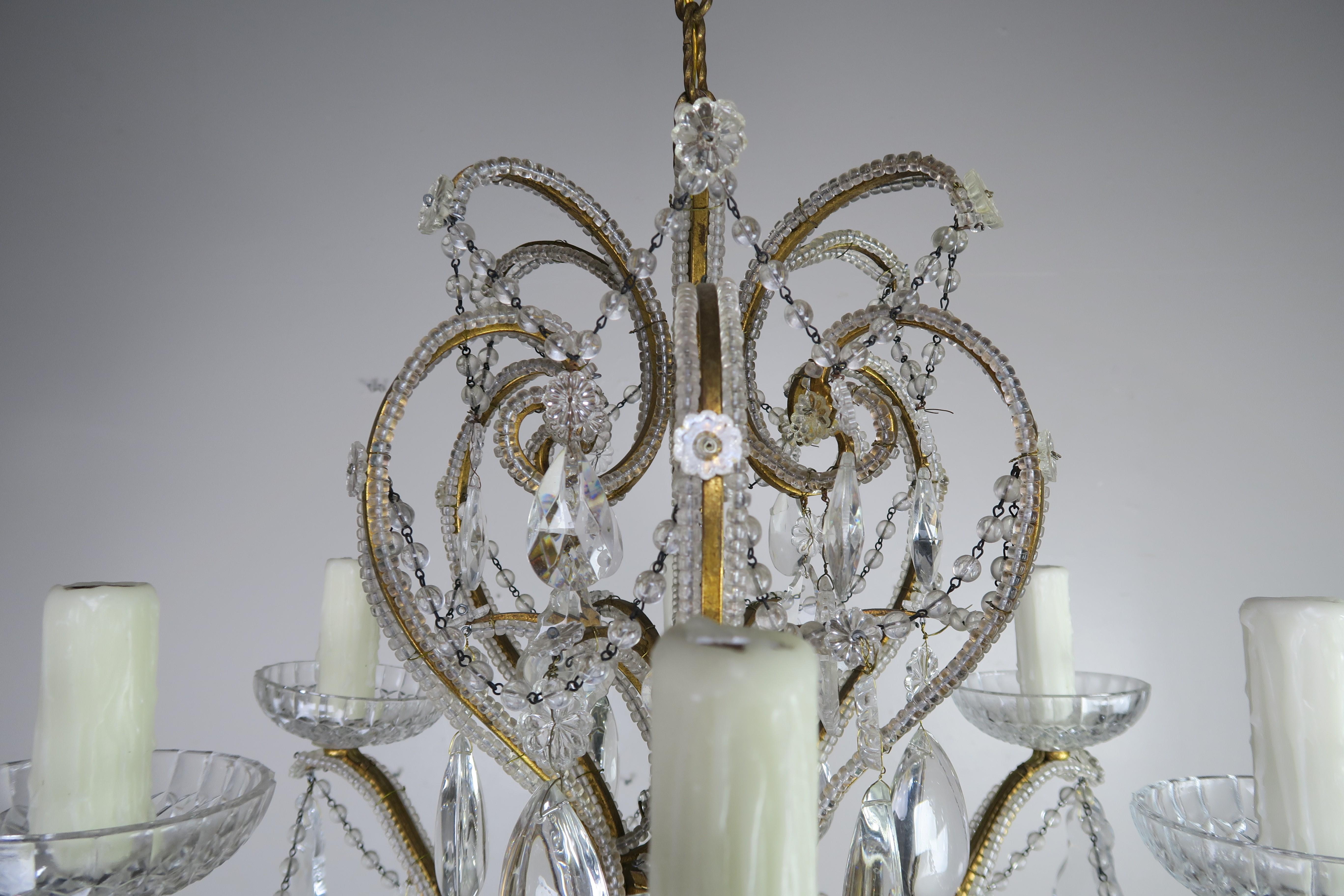 '8' Light Italian Crystal Beaded Chandelier In Excellent Condition In Los Angeles, CA