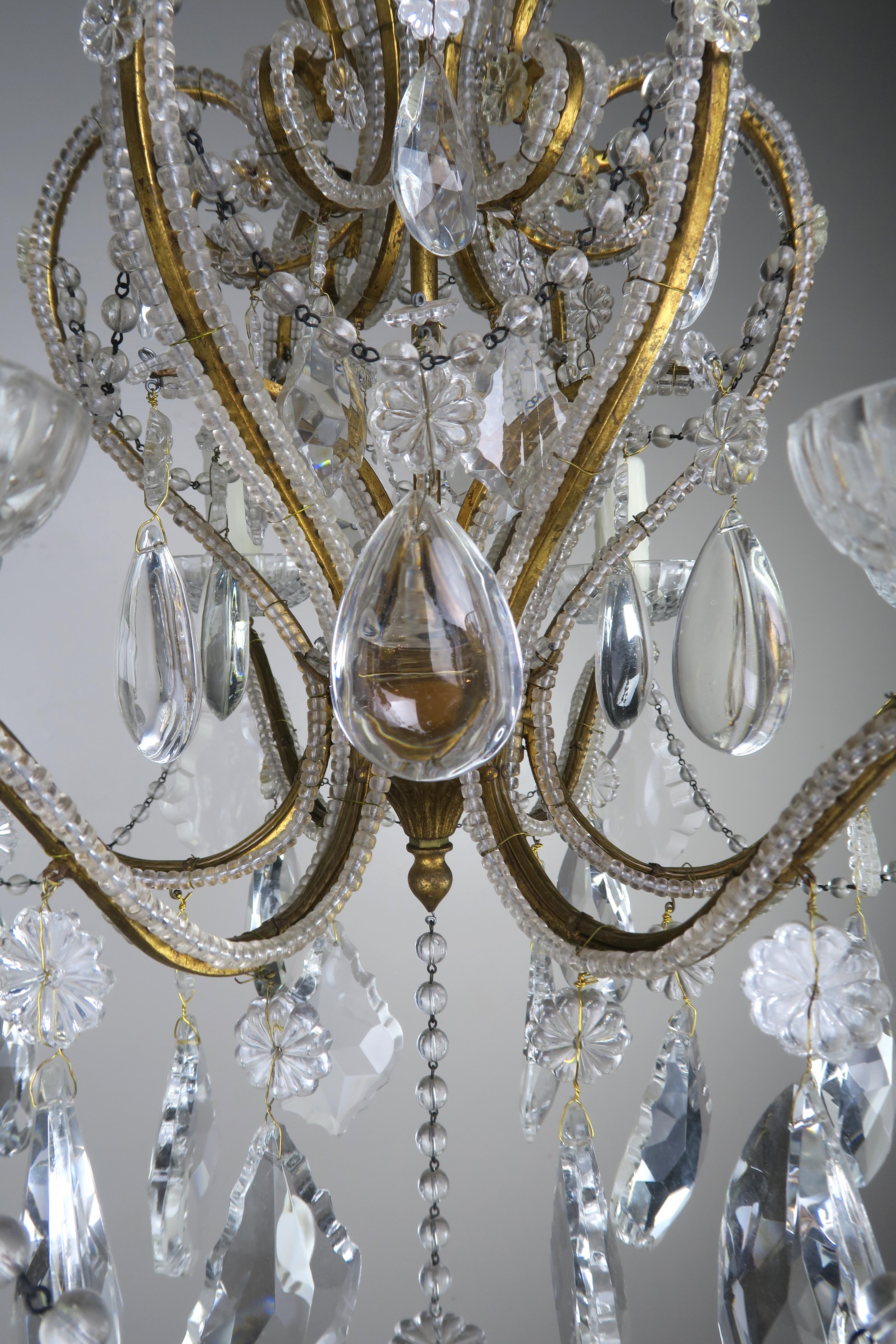 Mid-20th Century '8' Light Italian Crystal Beaded Chandelier