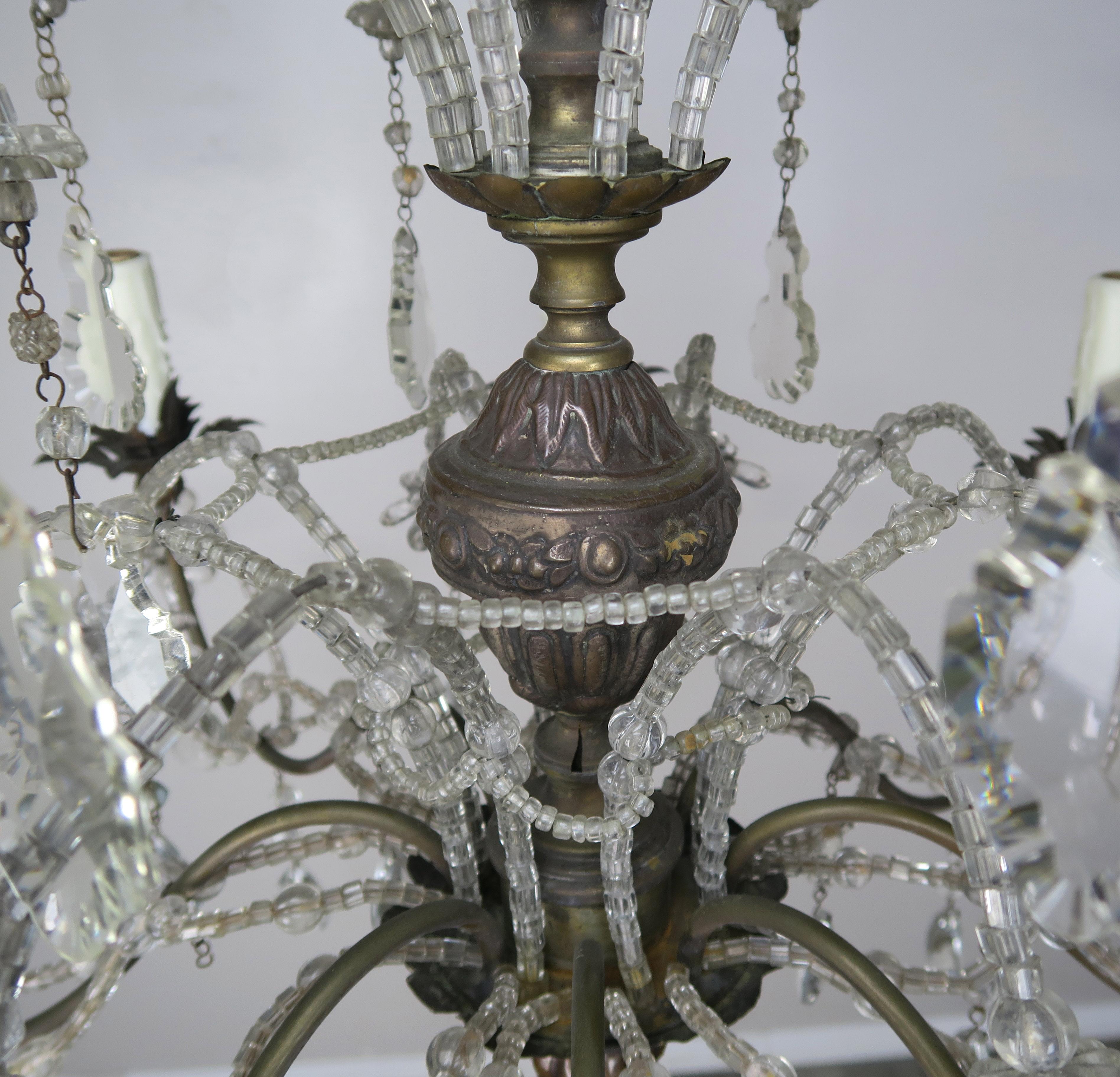 8-Light Italian Crystal Brass Chandelier, circa 1900 6