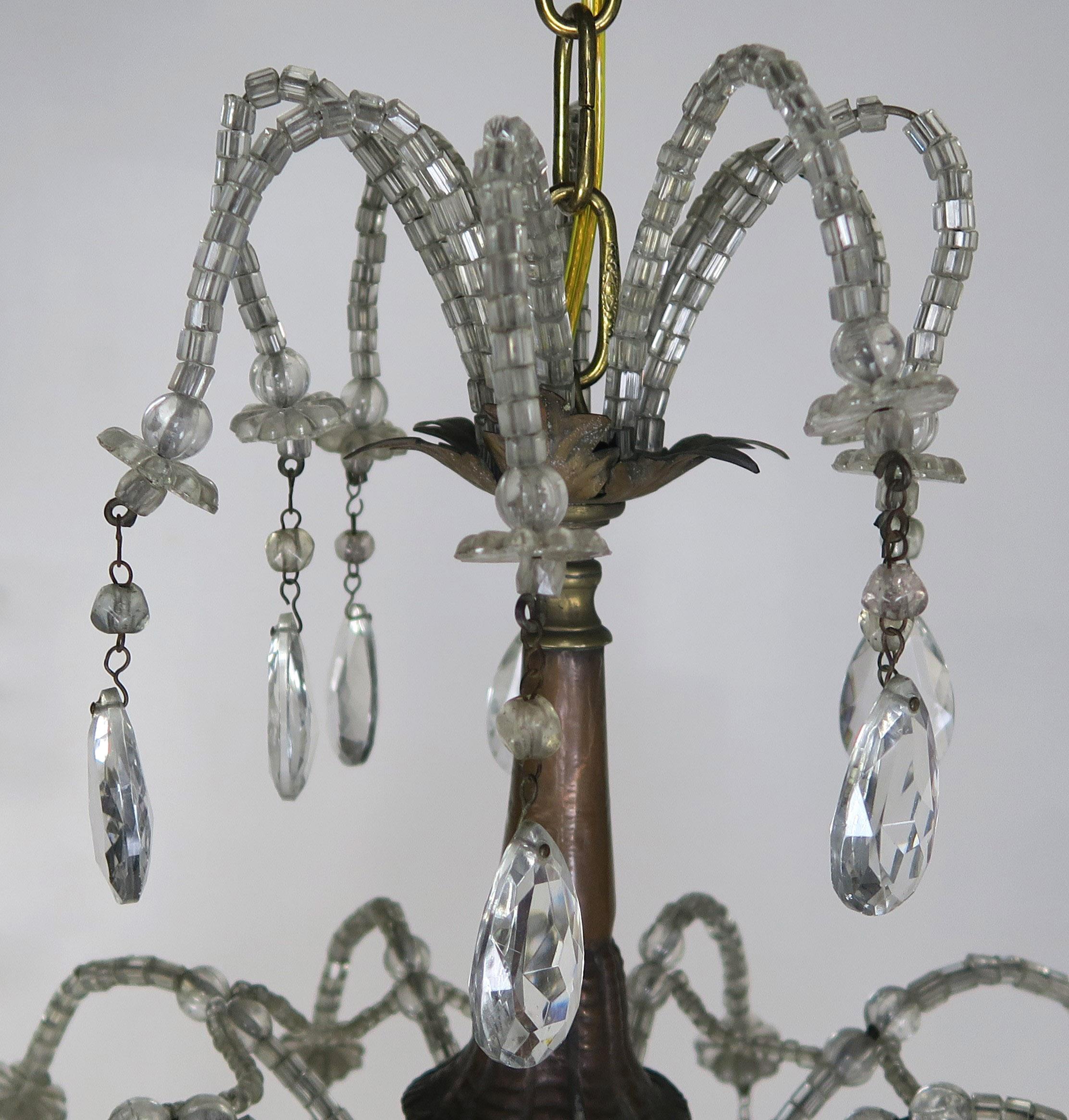 8-Light Italian Crystal Brass Chandelier, circa 1900 In Good Condition In Los Angeles, CA