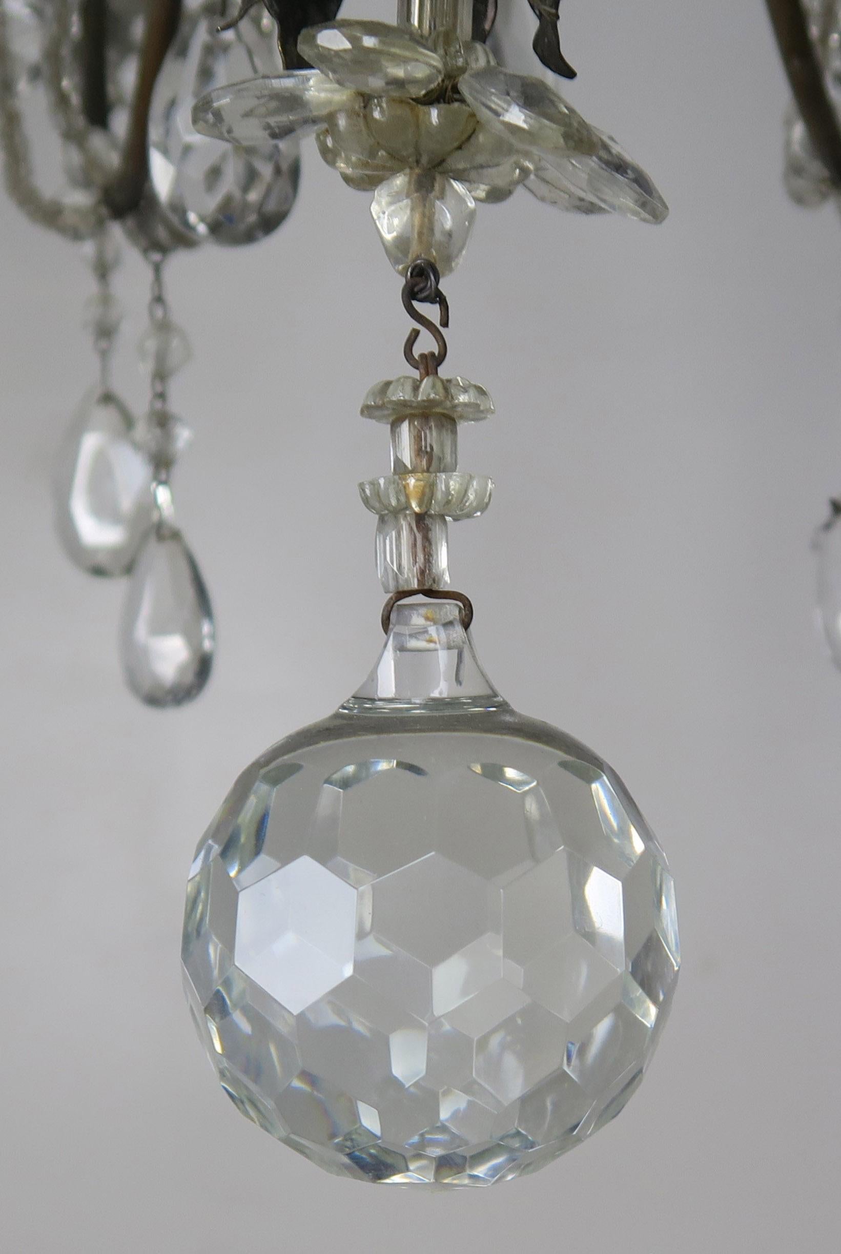 8-Light Italian Crystal Brass Chandelier, circa 1900 2