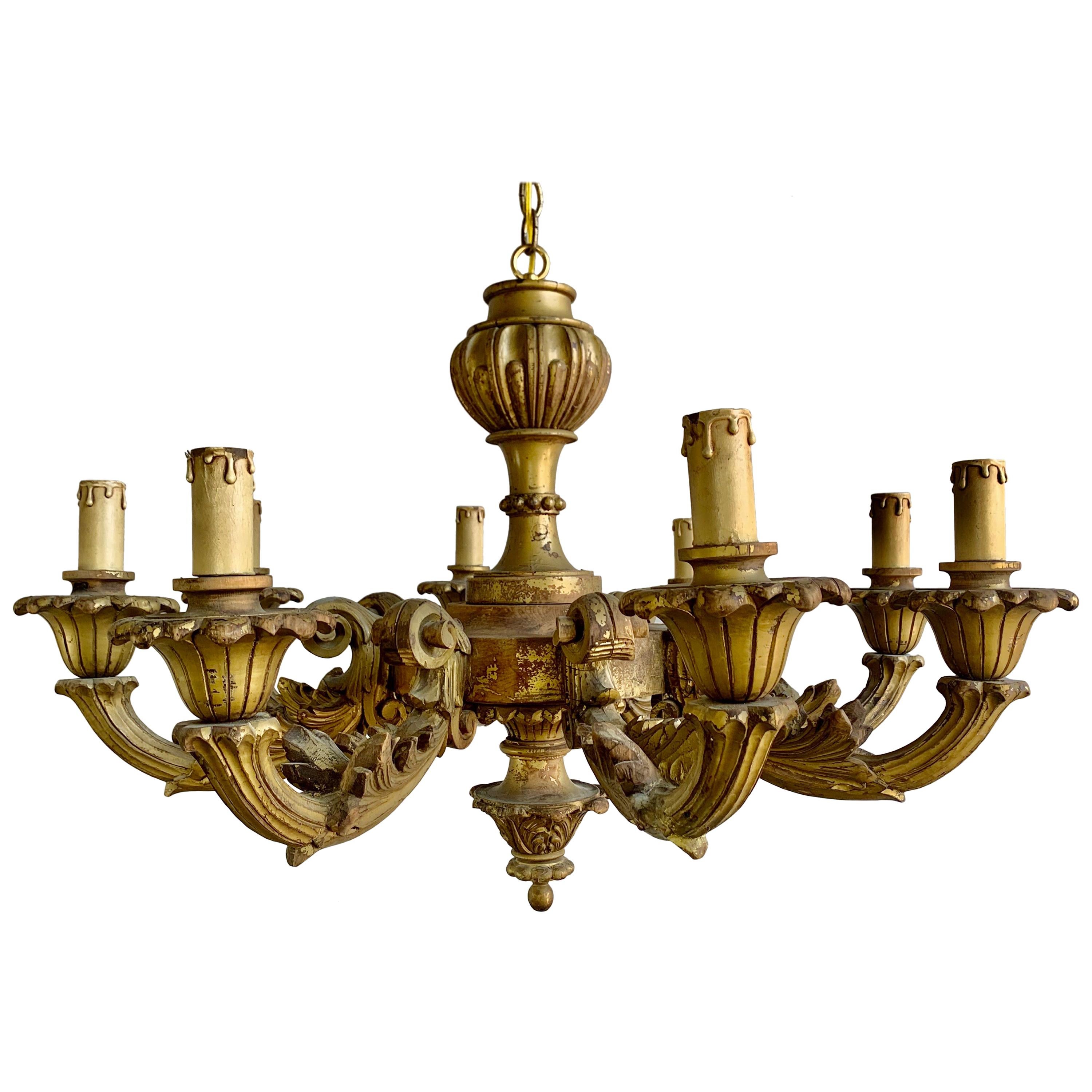 8-Light Italian Giltwood Chandelier, circa 1900s