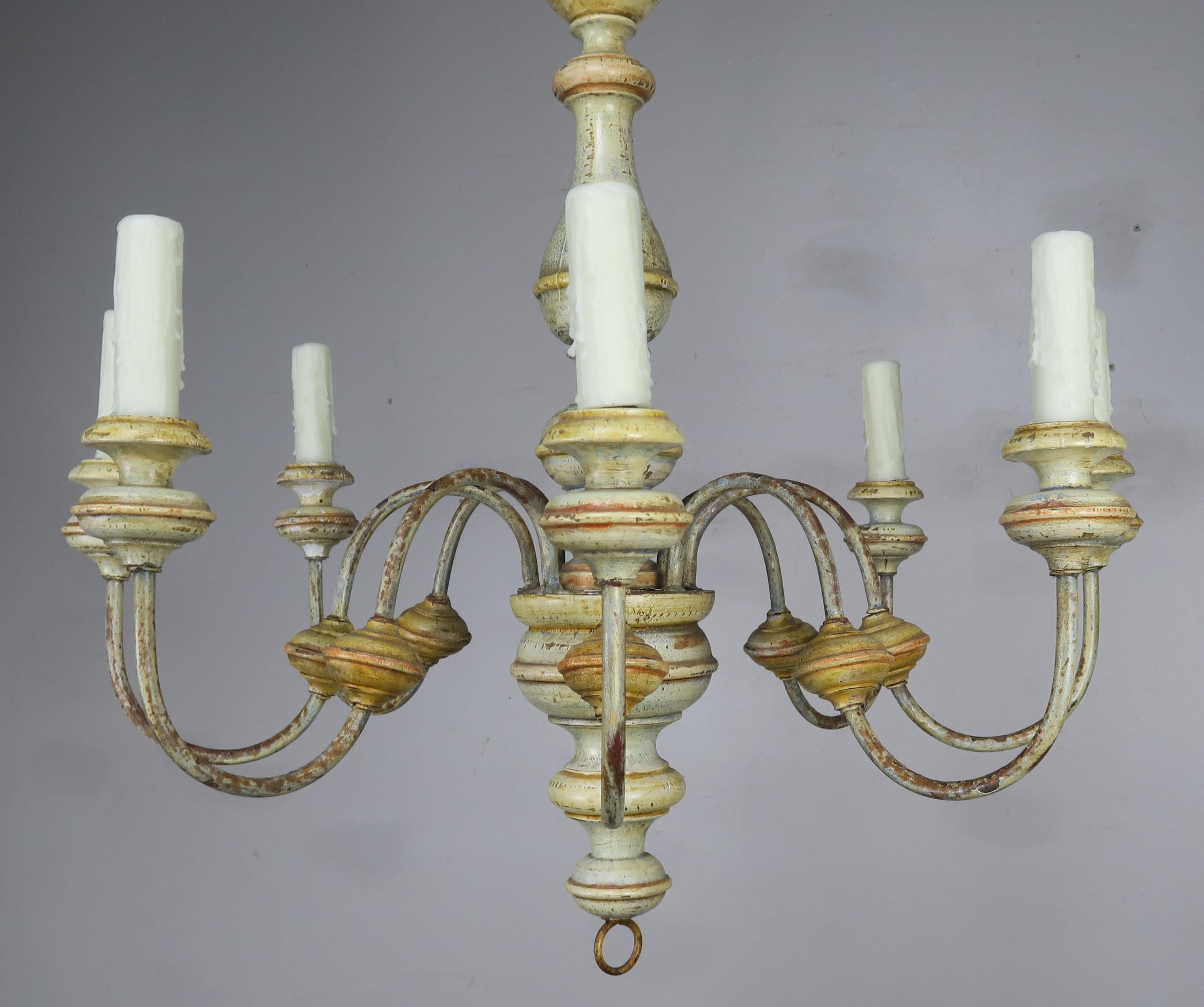 Hand-Painted 8-Light Italian Painted Chandelier