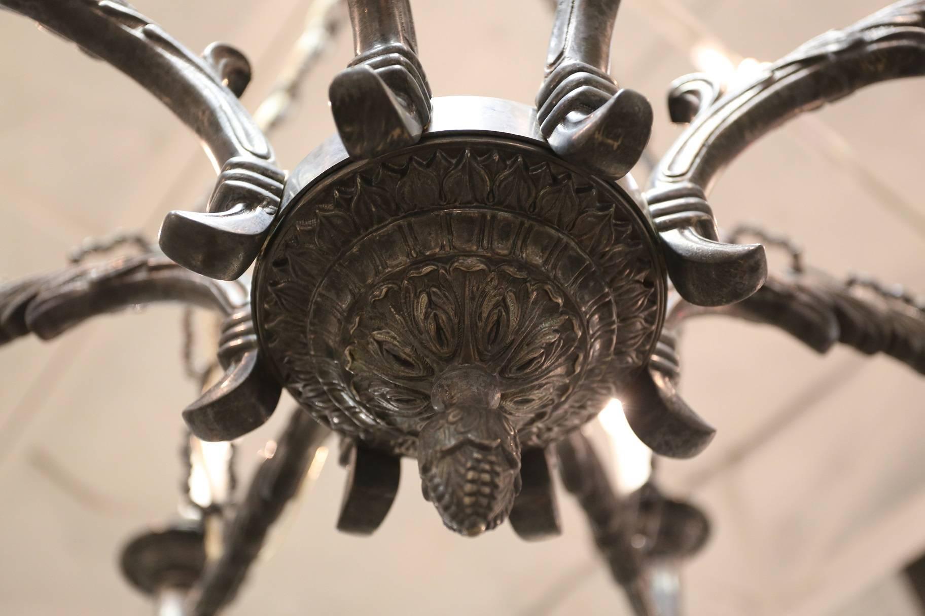 Gothic Eight-Light Pewter Chandelier For Sale
