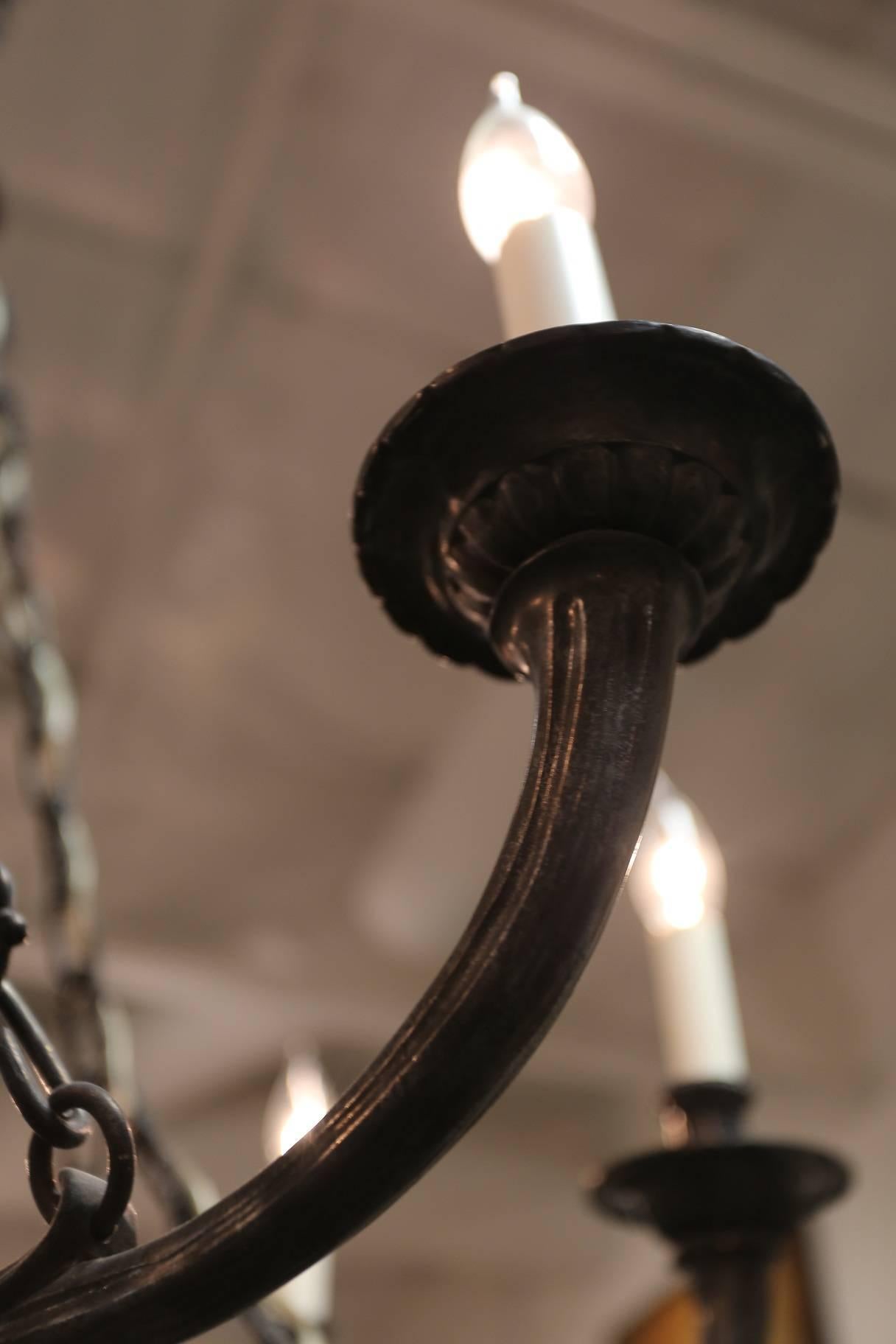 Eight-Light Pewter Chandelier In Distressed Condition For Sale In Dallas, TX