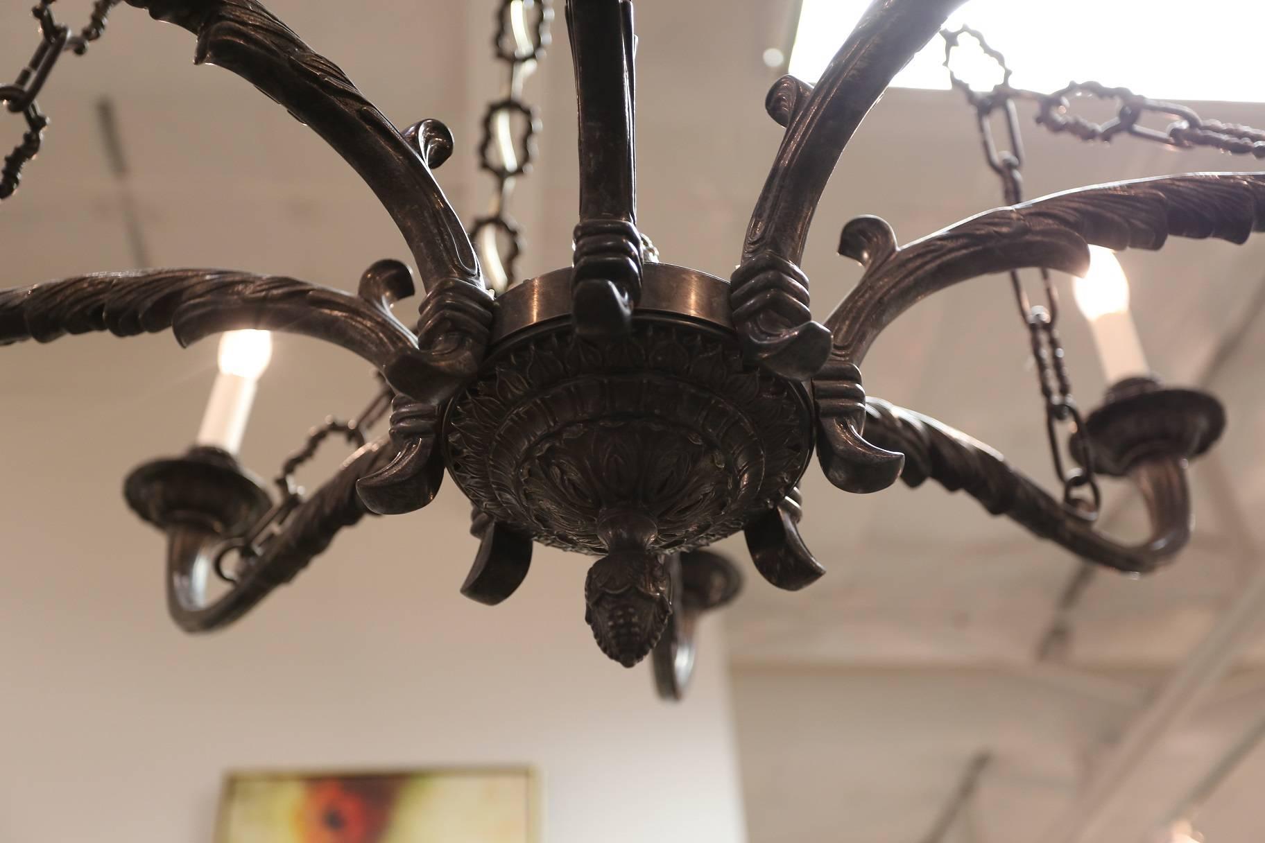 20th Century Eight-Light Pewter Chandelier For Sale