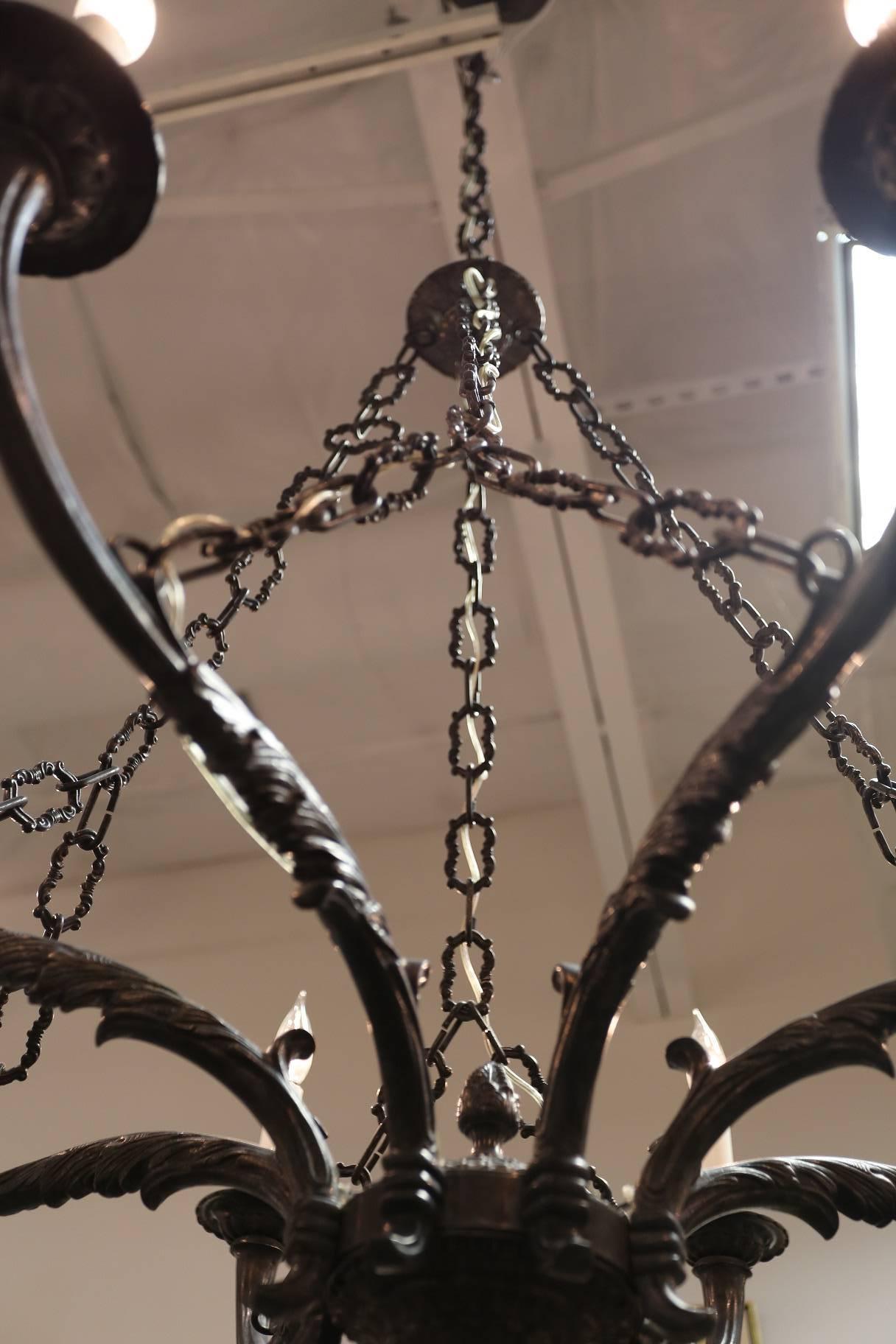 Eight-Light Pewter Chandelier For Sale 1