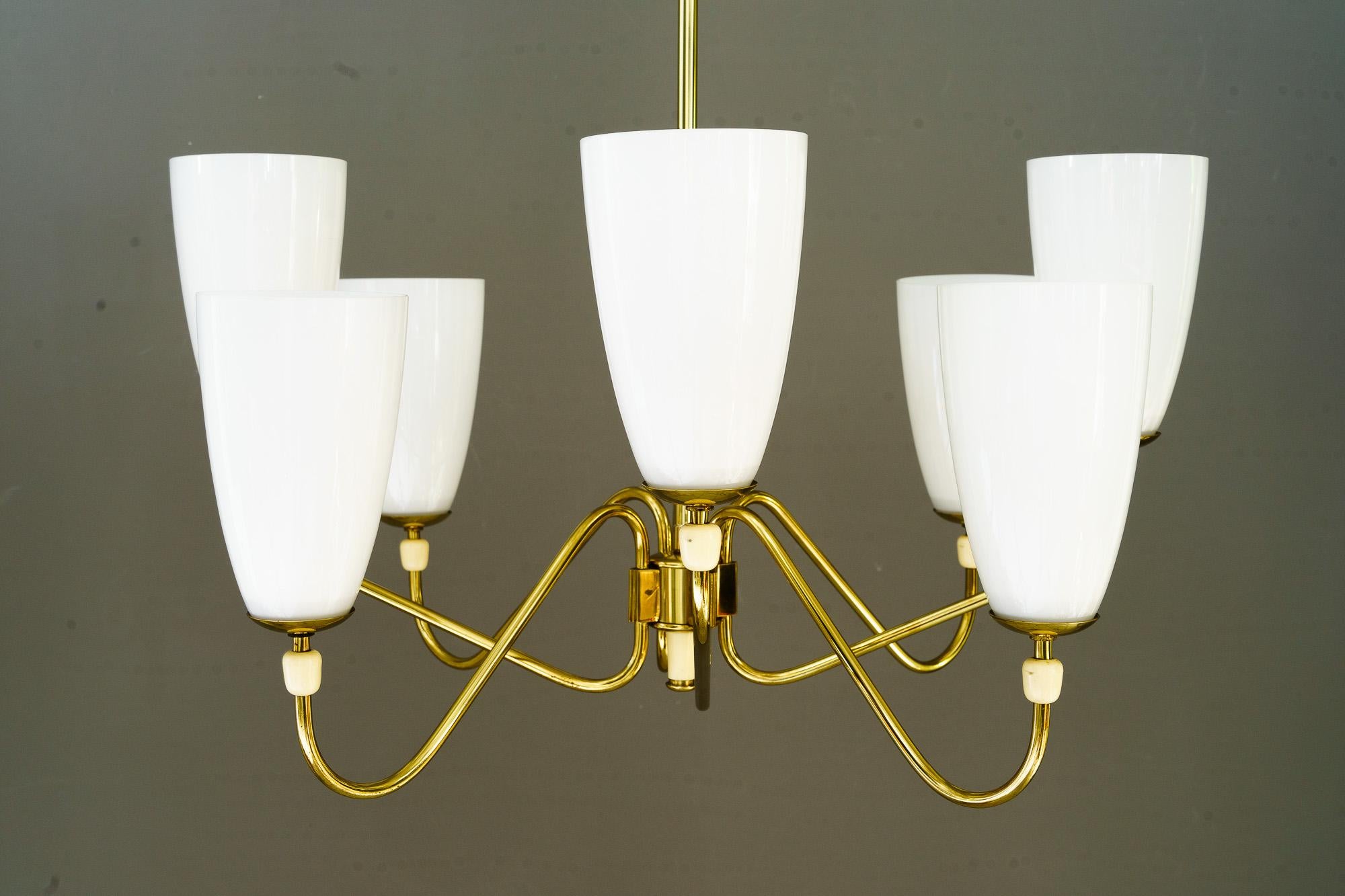 Lampadario a 8 luci Rupert Nikoll Vienna 1960 circa
Condizioni originali
Paralumi originali in vetro opalino