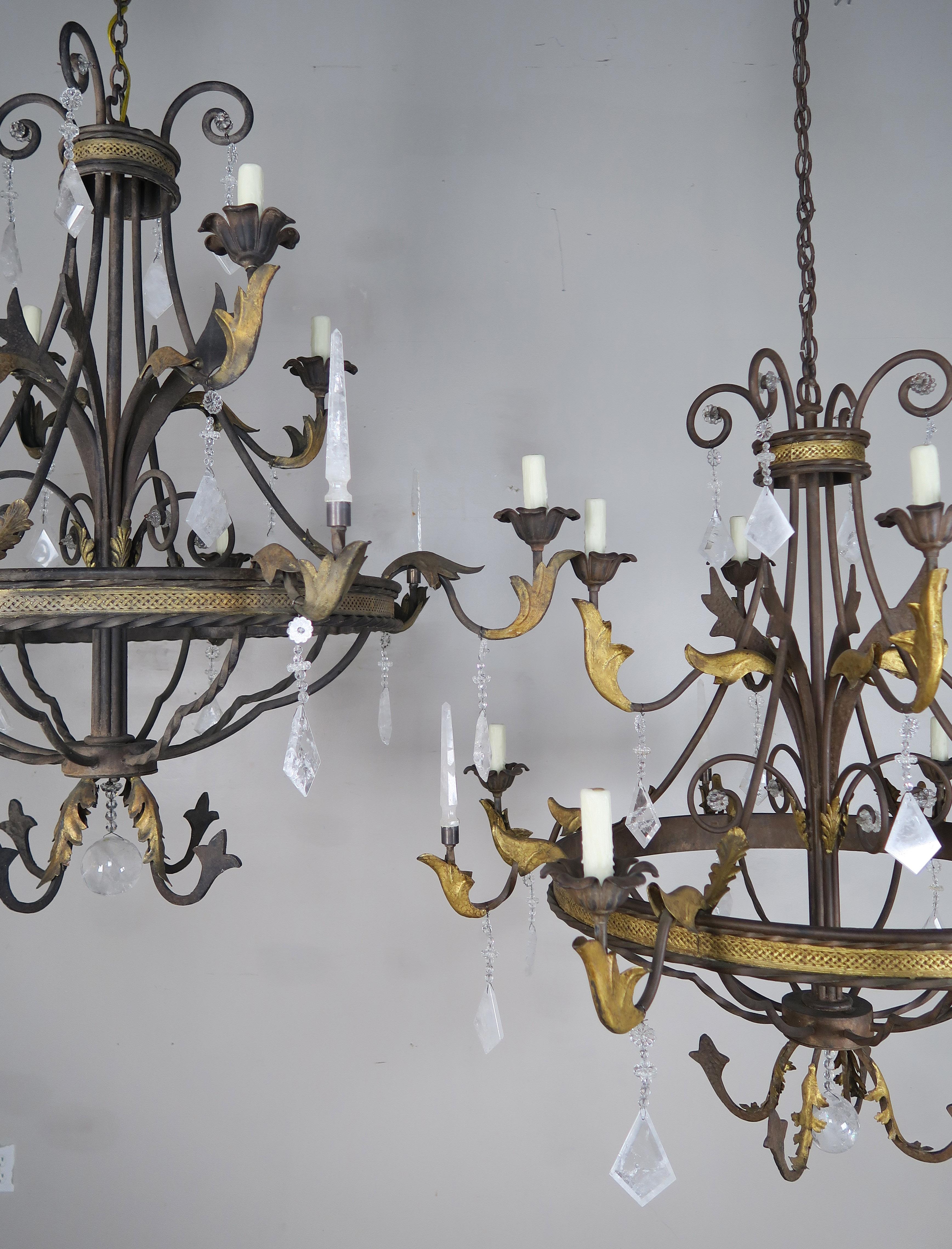 8-Light Spanish Baroque Style Rock Crystal Chandeliers, Pair 4