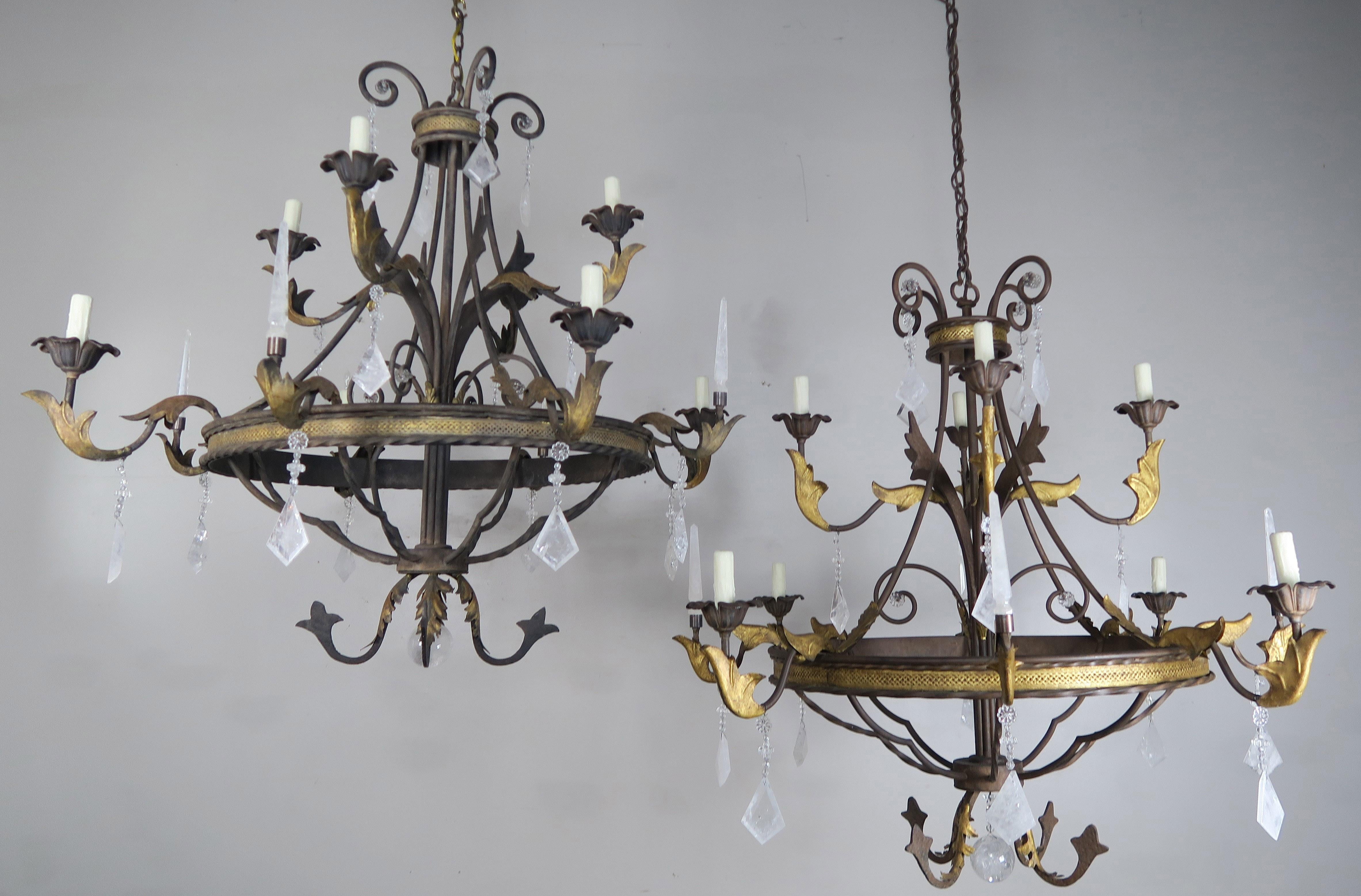 8-Light Spanish Baroque Style Rock Crystal Chandeliers, Pair 6