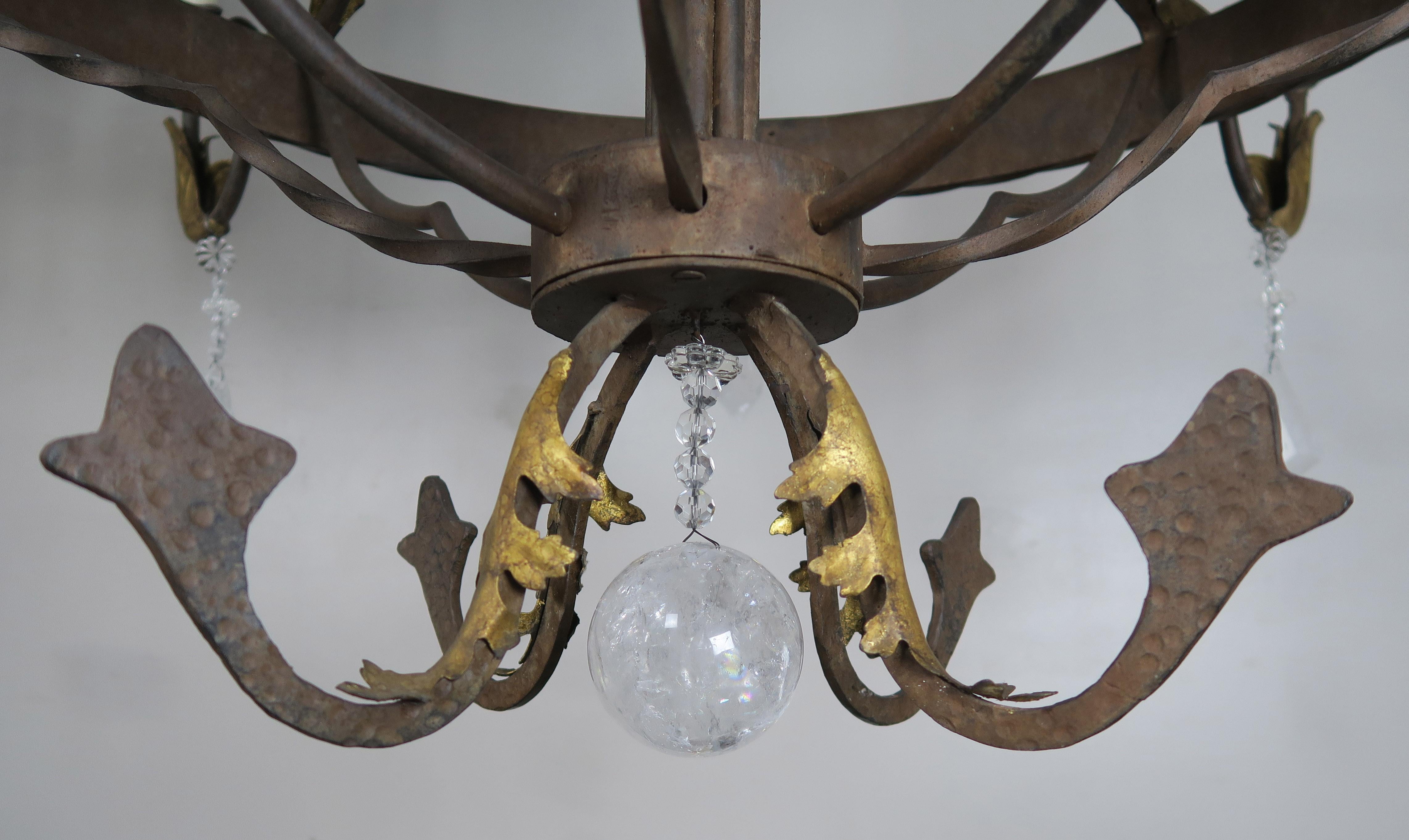 8-Light Spanish Baroque Style Rock Crystal Chandeliers, Pair In Distressed Condition In Los Angeles, CA
