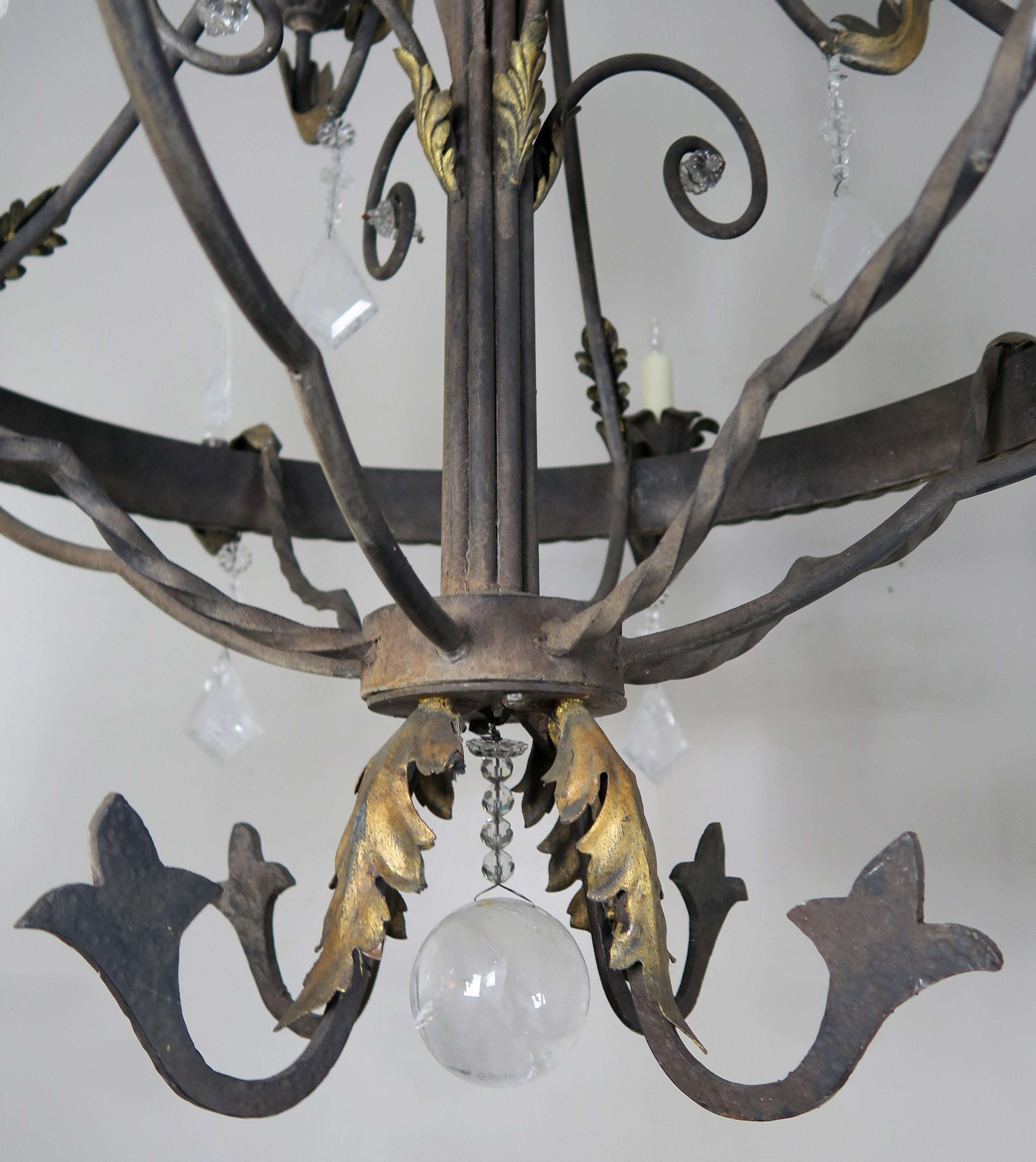 Early 20th Century 8-Light Spanish Baroque Style Rock Crystal Chandeliers, Pair