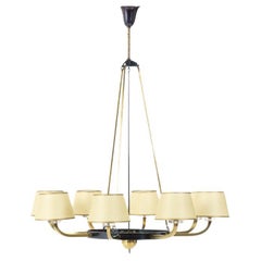 8-lights pendant lamp in metal and brass, 1950