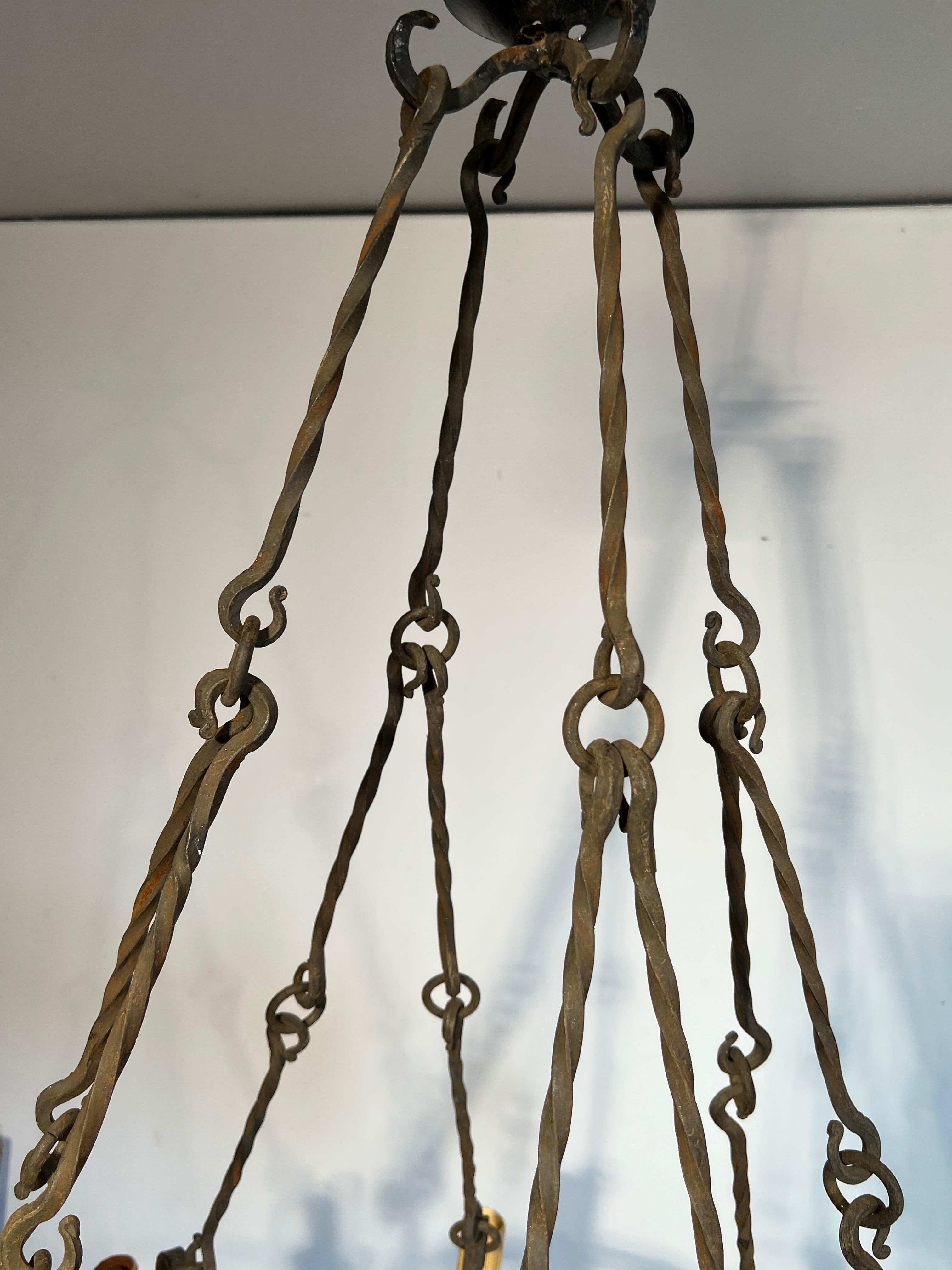 Metal 8 lights wrought iron chandelier. French work in the Gothic style. Circa 1950