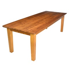 Long English Pine Farmhouse Dining Table with Tapered Legs and Antique Plank Top