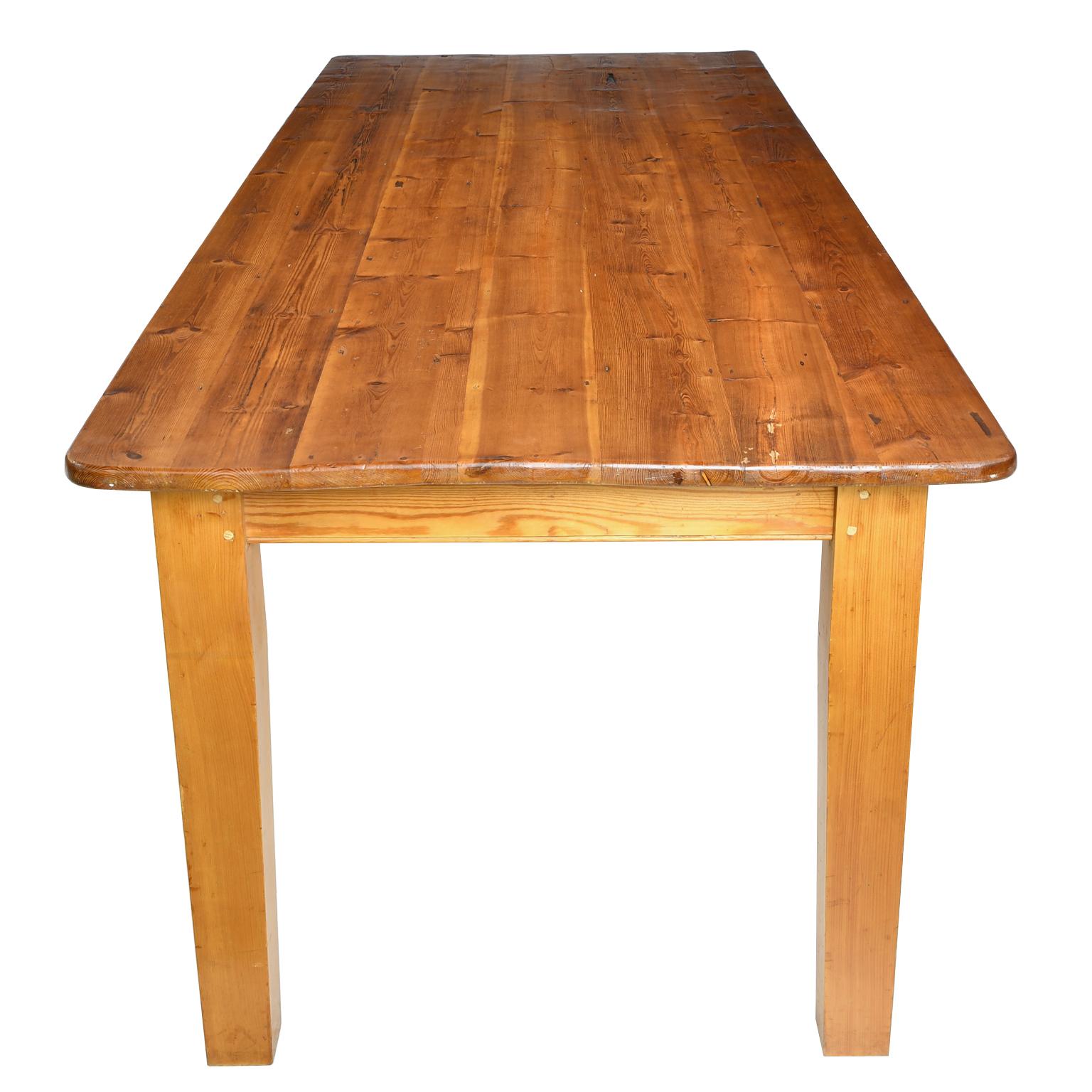 Long English Pine Farmhouse Dining Table with Tapered Legs and Antique Plank Top 1