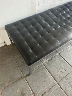 8’ long Mid Century Black Leather Bench Chrome Frame Style of Florence Knoll