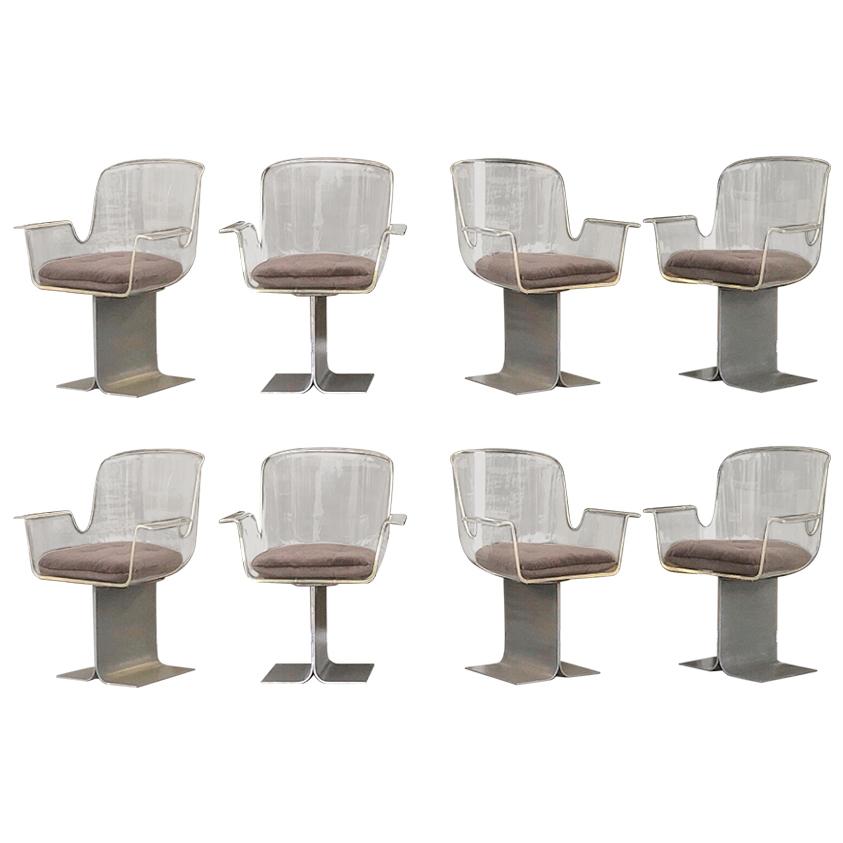 8 Lucite Sculptural Dining or Conference Swivel Armchairs with Metal Bases f e r