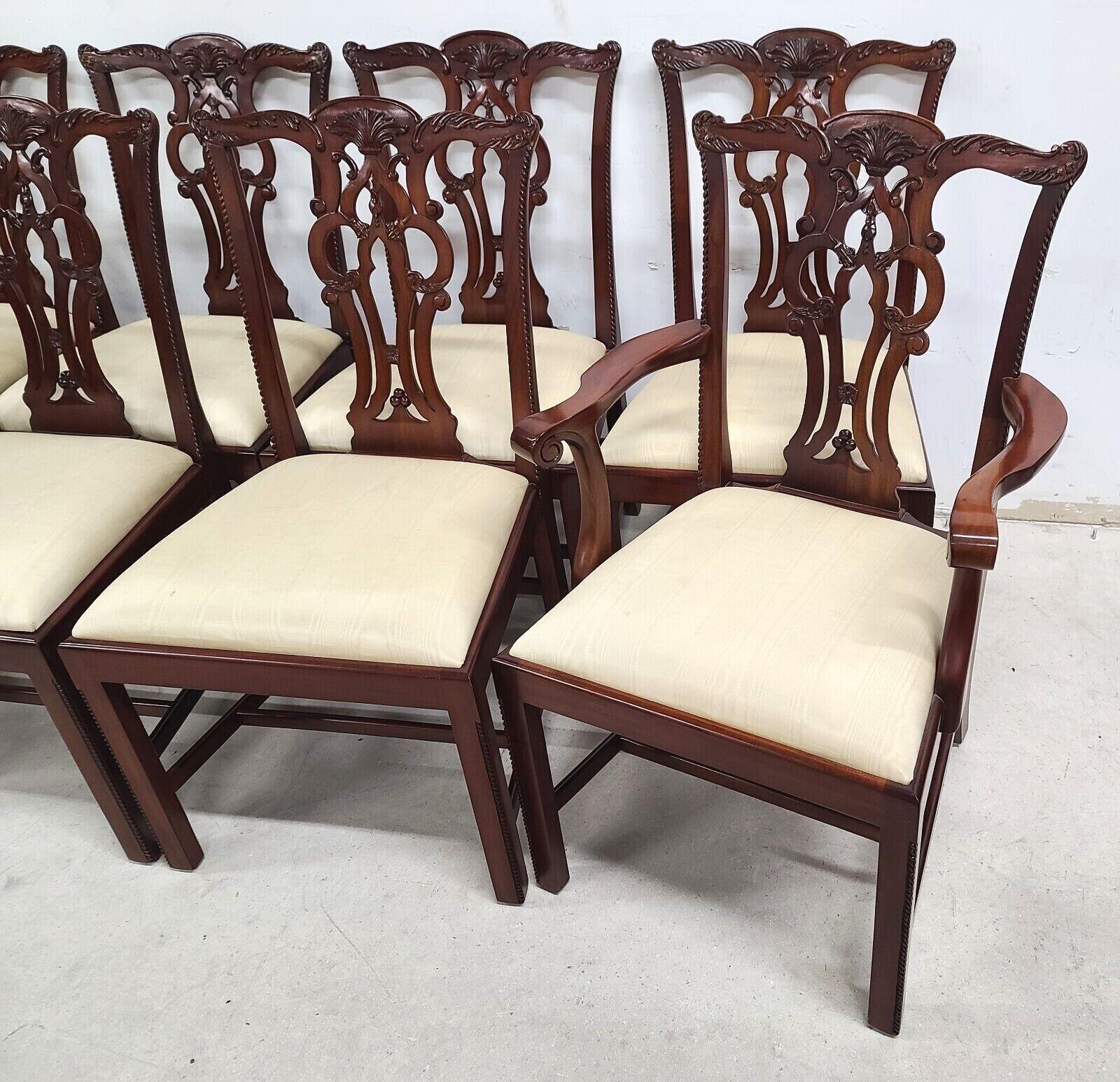 Offering one of our recent palm beach estate fine furniture acquisitions of a
Set of 8 Mahogany Chippendale dining chairs by Maitland Smith
Set includes 2 arm and 6 side chairs

Approximate measurements in inches
Armchairs:
38.75