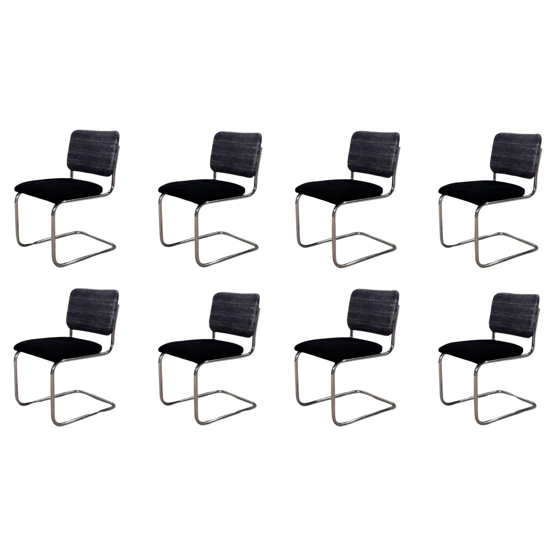 8 Marcel Breuer Black Leather Cesca Side/Dining Chairs for Knoll, 1980 For Sale
