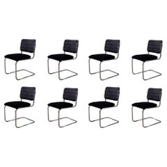 Vintage 8 Marcel Breuer Black Leather Cesca Side/Dining Chairs for Knoll, 1980