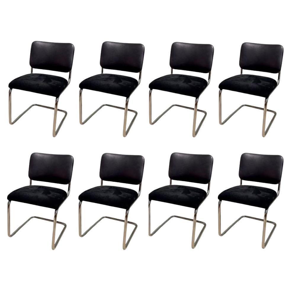 8 Marcel Breuer Black Leather/Suede Cesca Side/Dining Chairs for Knoll, 1980