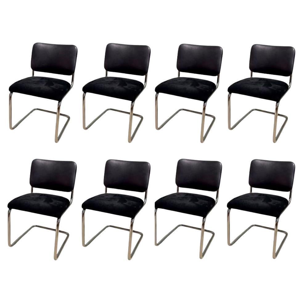 8 Marcel Breuer Cesca Beistell-/Esszimmerstühle aus schwarzem Leder/Wildleder für Knoll, 1980