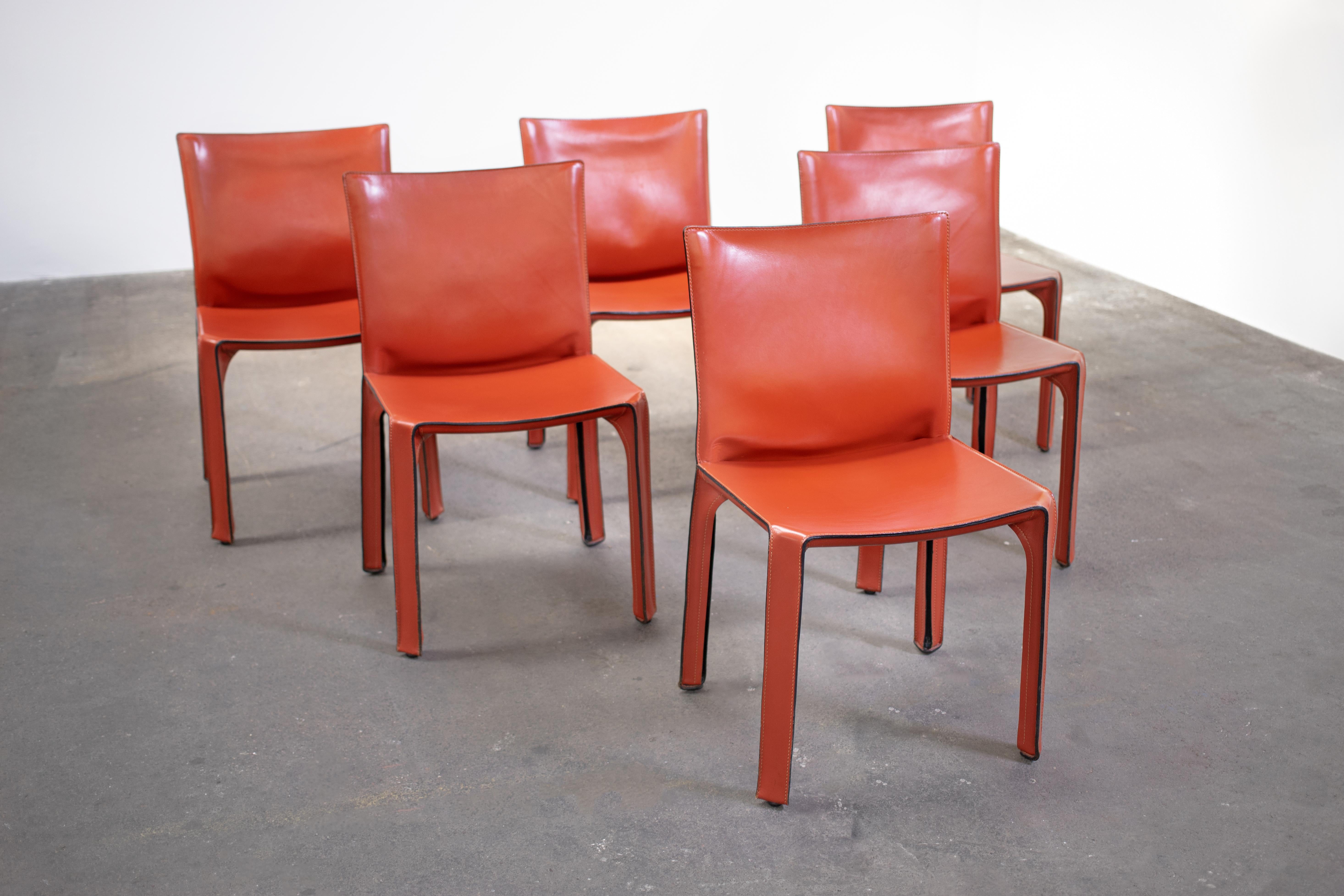 Mid-Century Modern 8 Early 1980s Mario Bellini CAB 412 Chairs in Russian Red Leather for Cassina