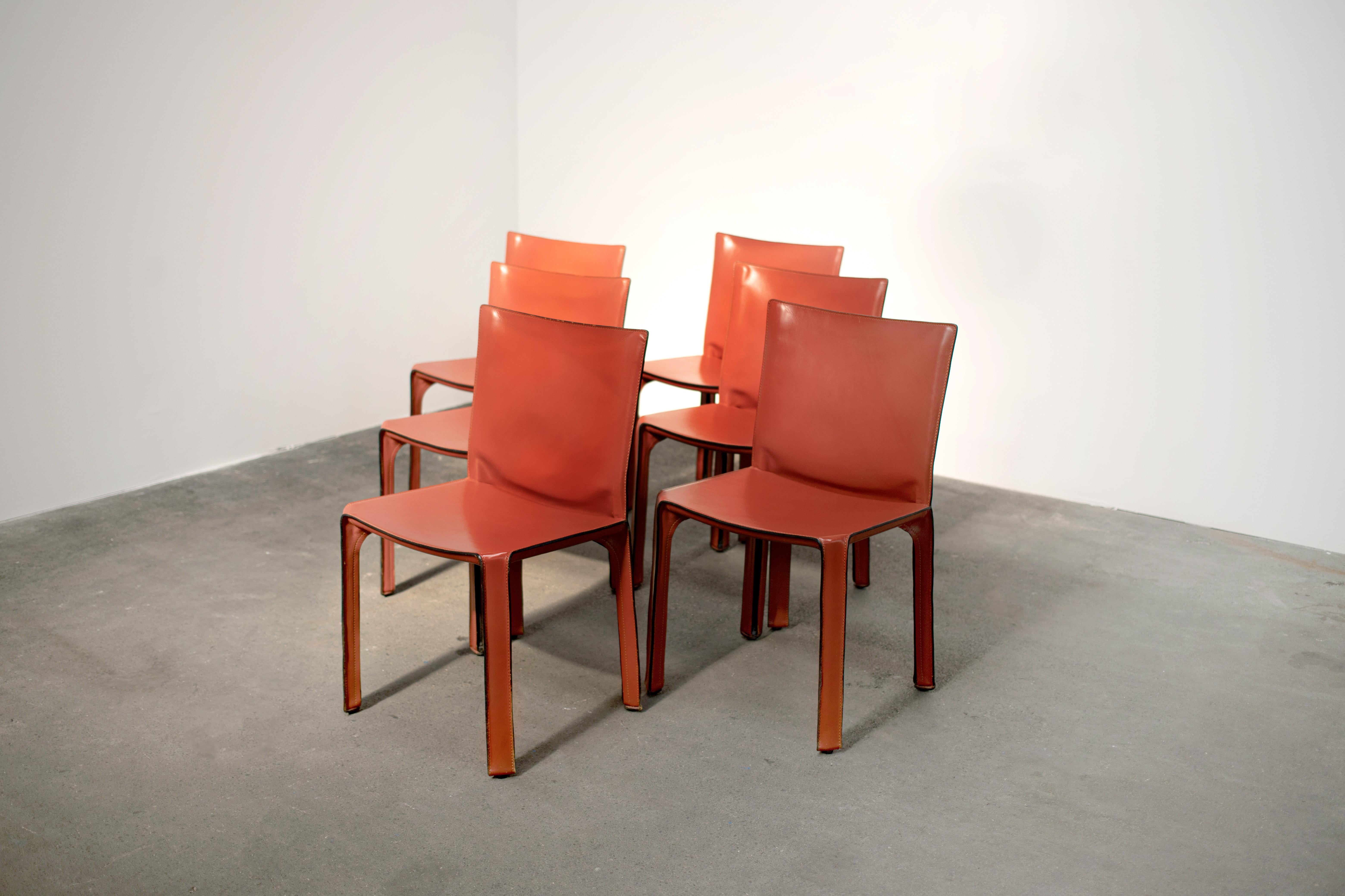 Italian 8 Early 1980s Mario Bellini CAB 412 Chairs in Russian Red Leather for Cassina