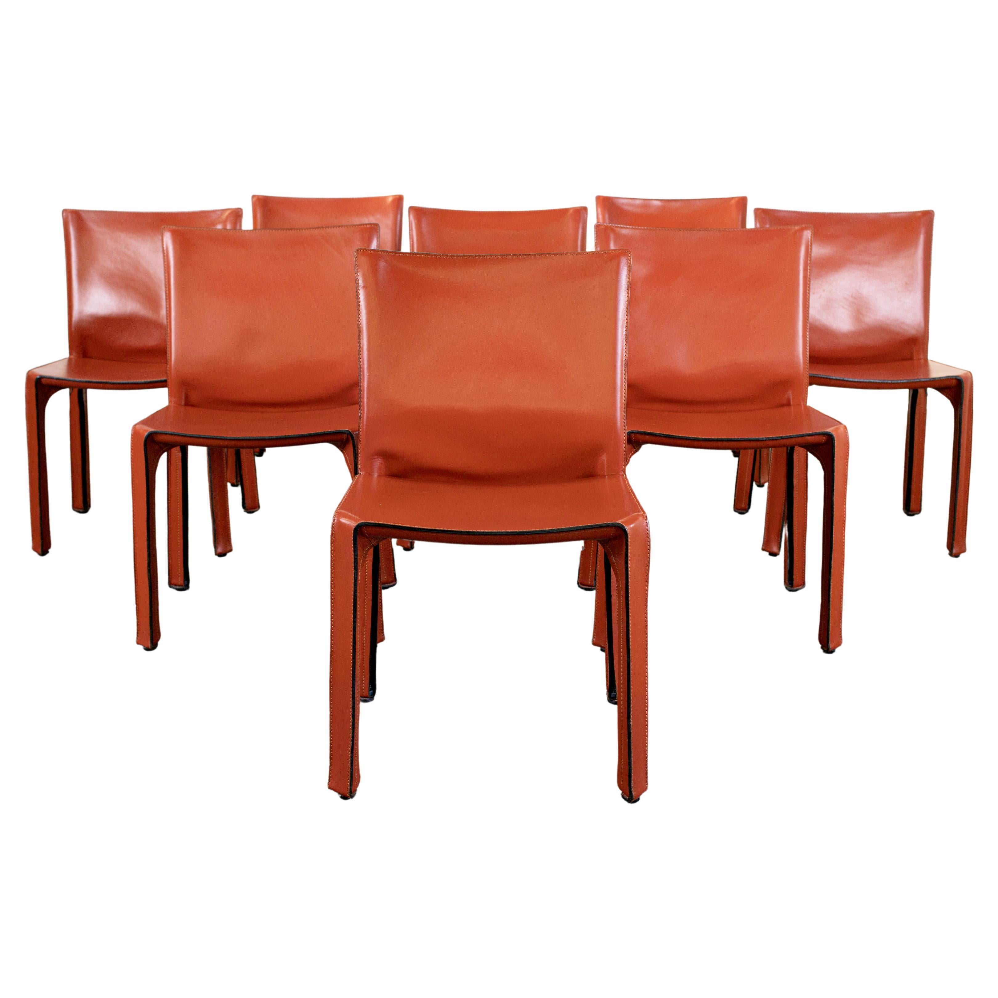 8 Early 1980s Mario Bellini CAB 412 Chairs in Russian Red Leather for Cassina
