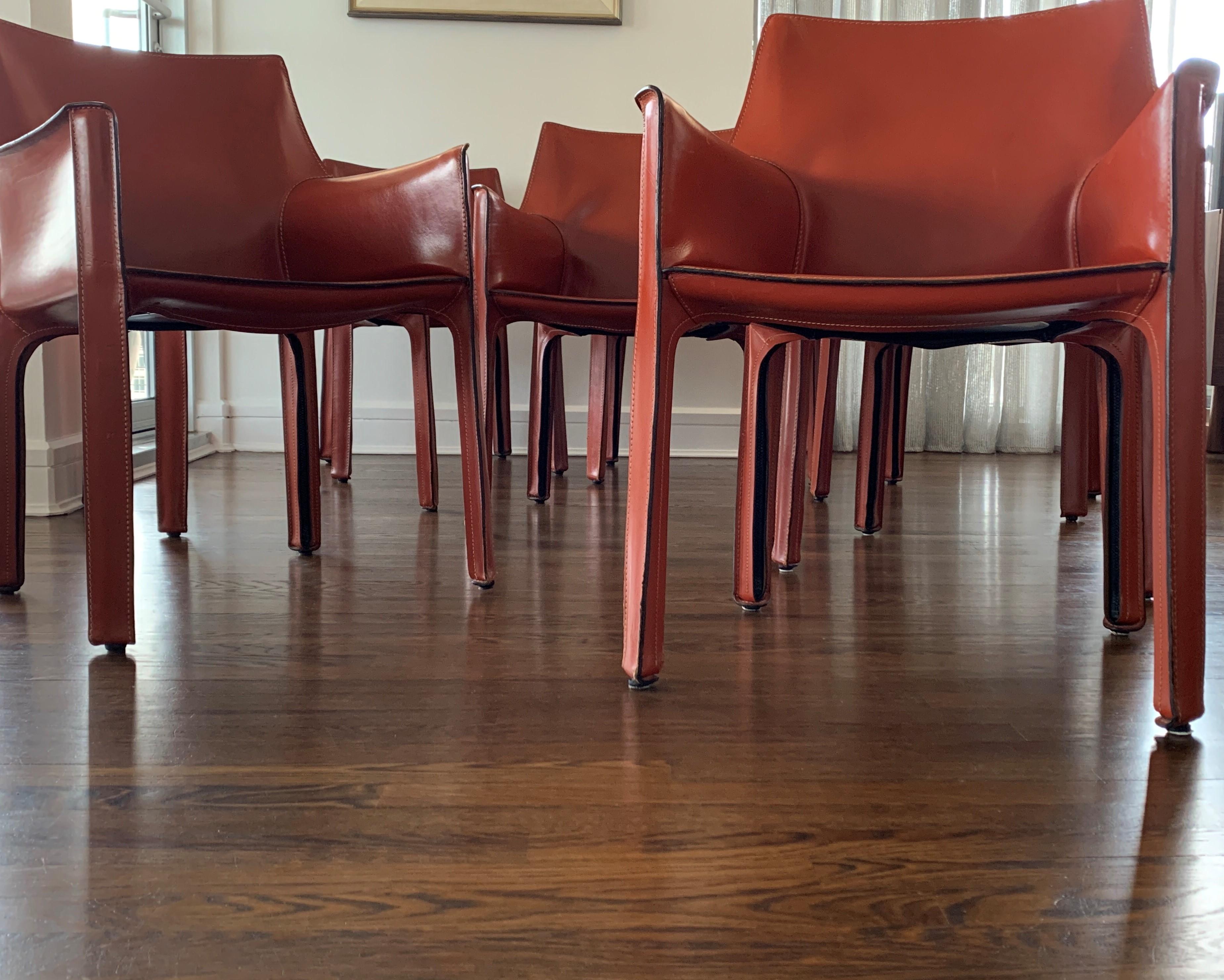 Mid-Century Modern 8 Mario Bellini CAB 413 Armchairs in Russian Red 'Cognac' Leather for Cassina