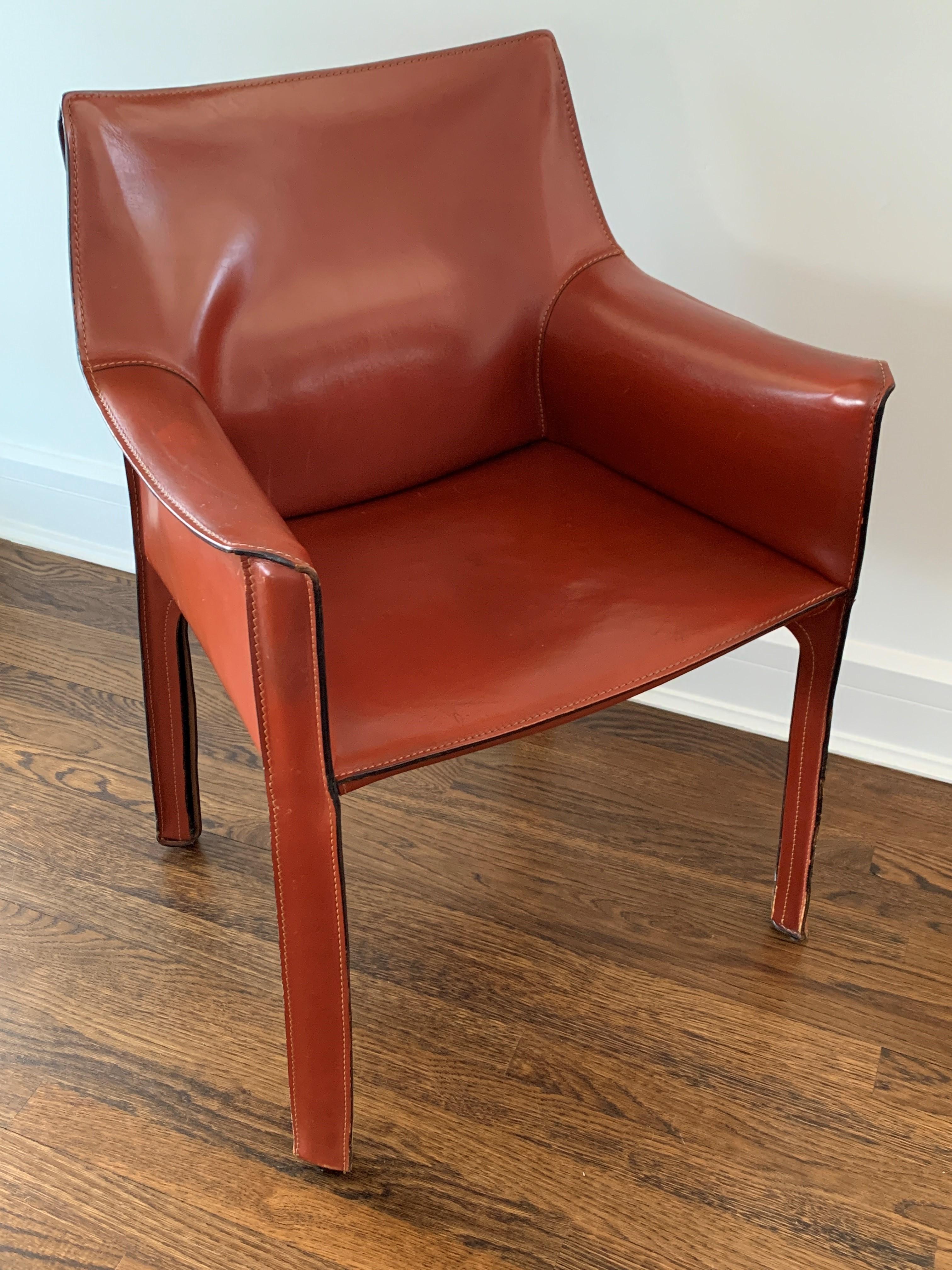 8 Mario Bellini CAB 413 Armchairs in Russian Red 'Cognac' Leather for Cassina In Good Condition In Grand Cayman, KY